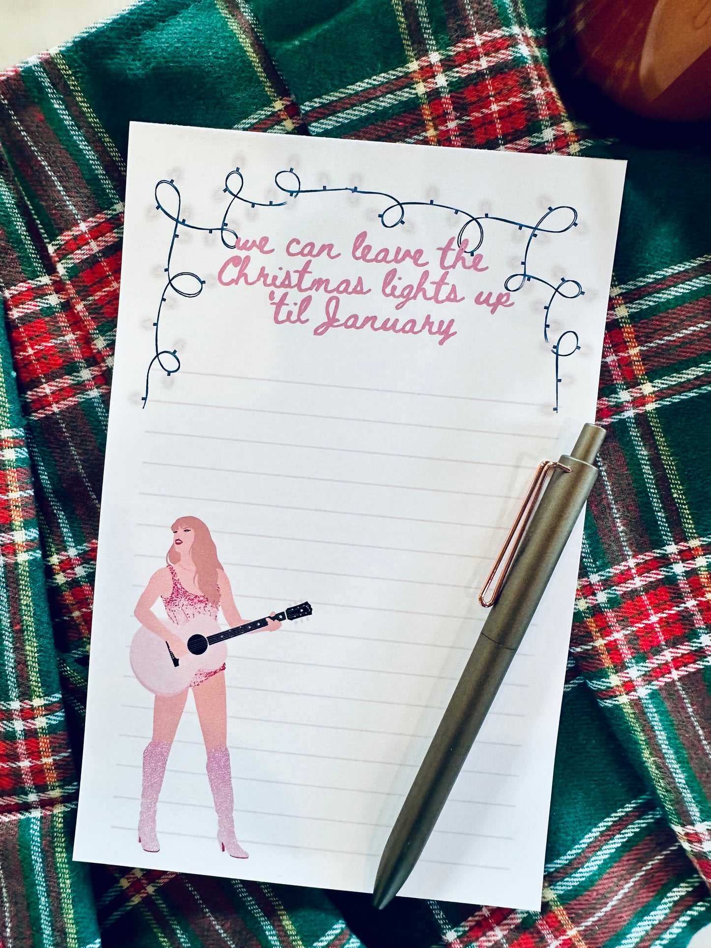 Christmas/Fall Holiday Pop Culture Queen Half & Quarter Page Notepad, Lover Era, We can Leave the Christmas Lights up Till January Notepad maedaymaedaymaeday