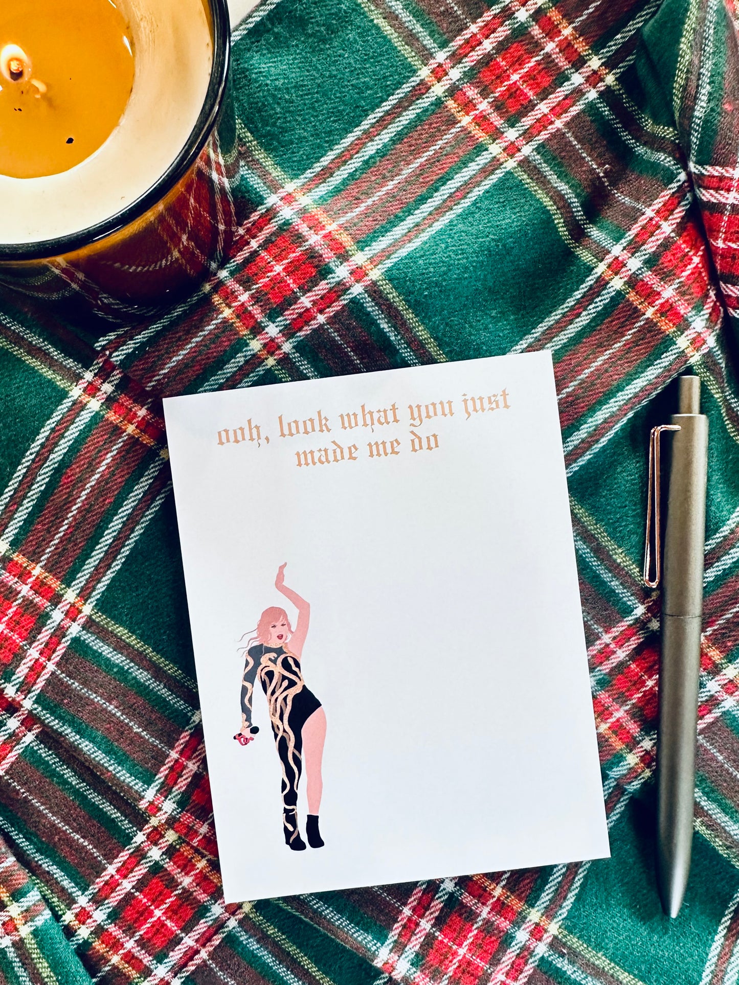 Pop Culture Queen Half (5.5x8.5") & Quarter Page Notepad, GOLD Reputation Era Merch, ohh, look what you just made me do Notepad maedaymaedaymaeday