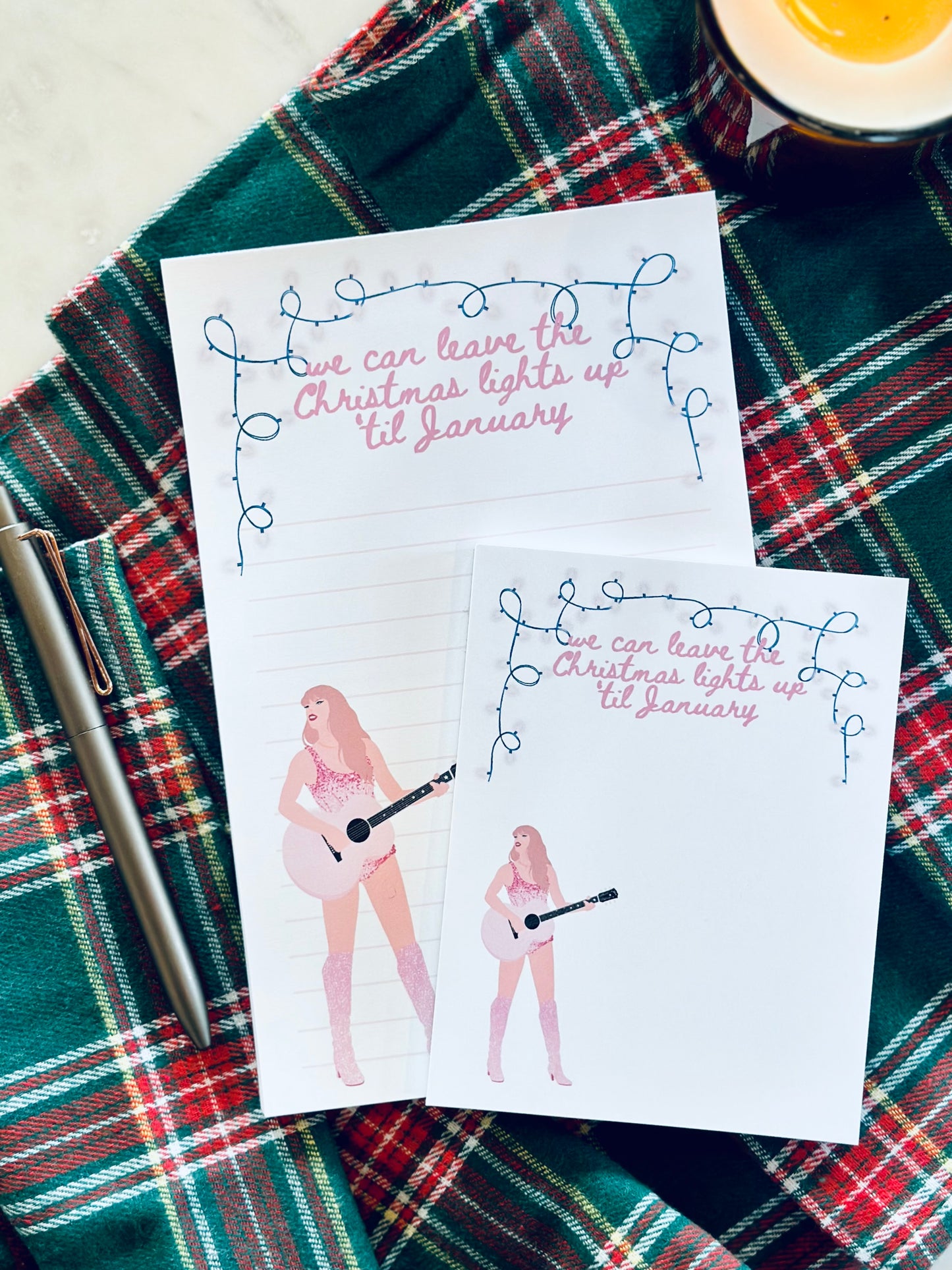 Christmas/Fall Holiday Pop Culture Queen Half & Quarter Page Notepad, Lover Era, We can Leave the Christmas Lights up Till January Notepad maedaymaedaymaeday
