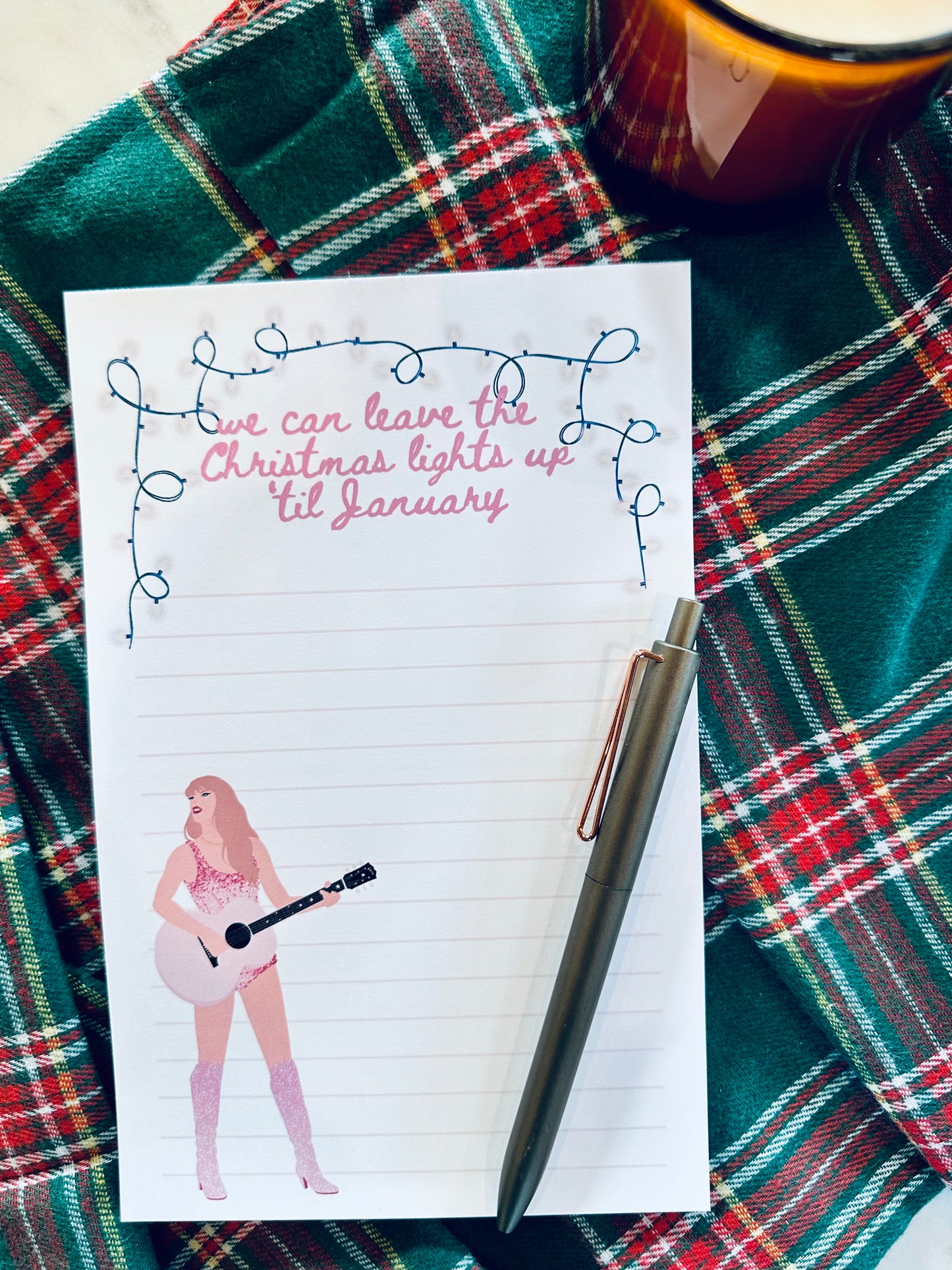 Christmas/Fall Holiday Pop Culture Queen Half & Quarter Page Notepad, Lover Era, We can Leave the Christmas Lights up Till January Notepad maedaymaedaymaeday