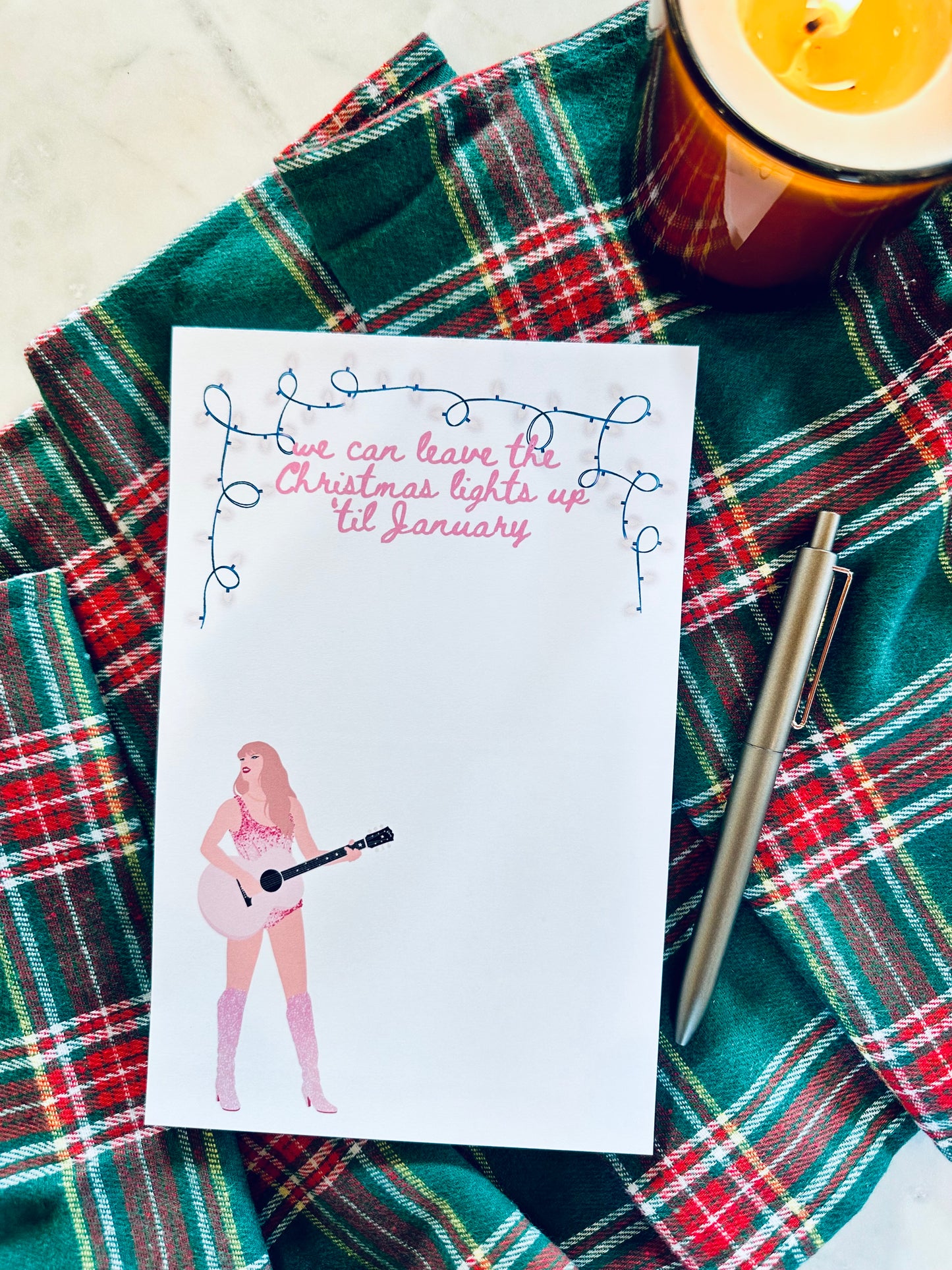 Christmas/Fall Holiday Pop Culture Queen Half & Quarter Page Notepad, Lover Era, We can Leave the Christmas Lights up Till January Notepad maedaymaedaymaeday