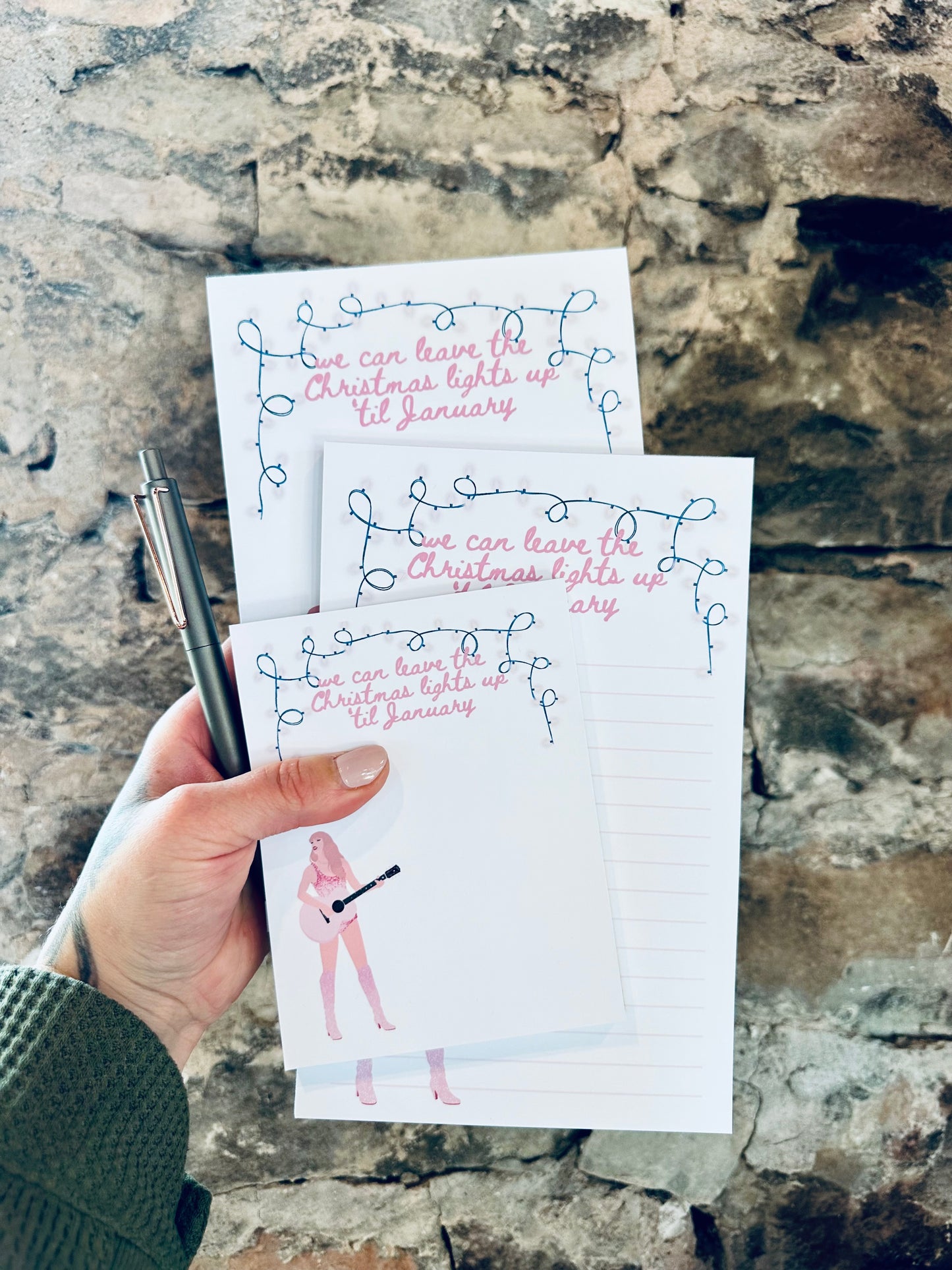 Christmas/Fall Holiday Pop Culture Queen Half & Quarter Page Notepad, Lover Era, We can Leave the Christmas Lights up Till January Notepad maedaymaedaymaeday