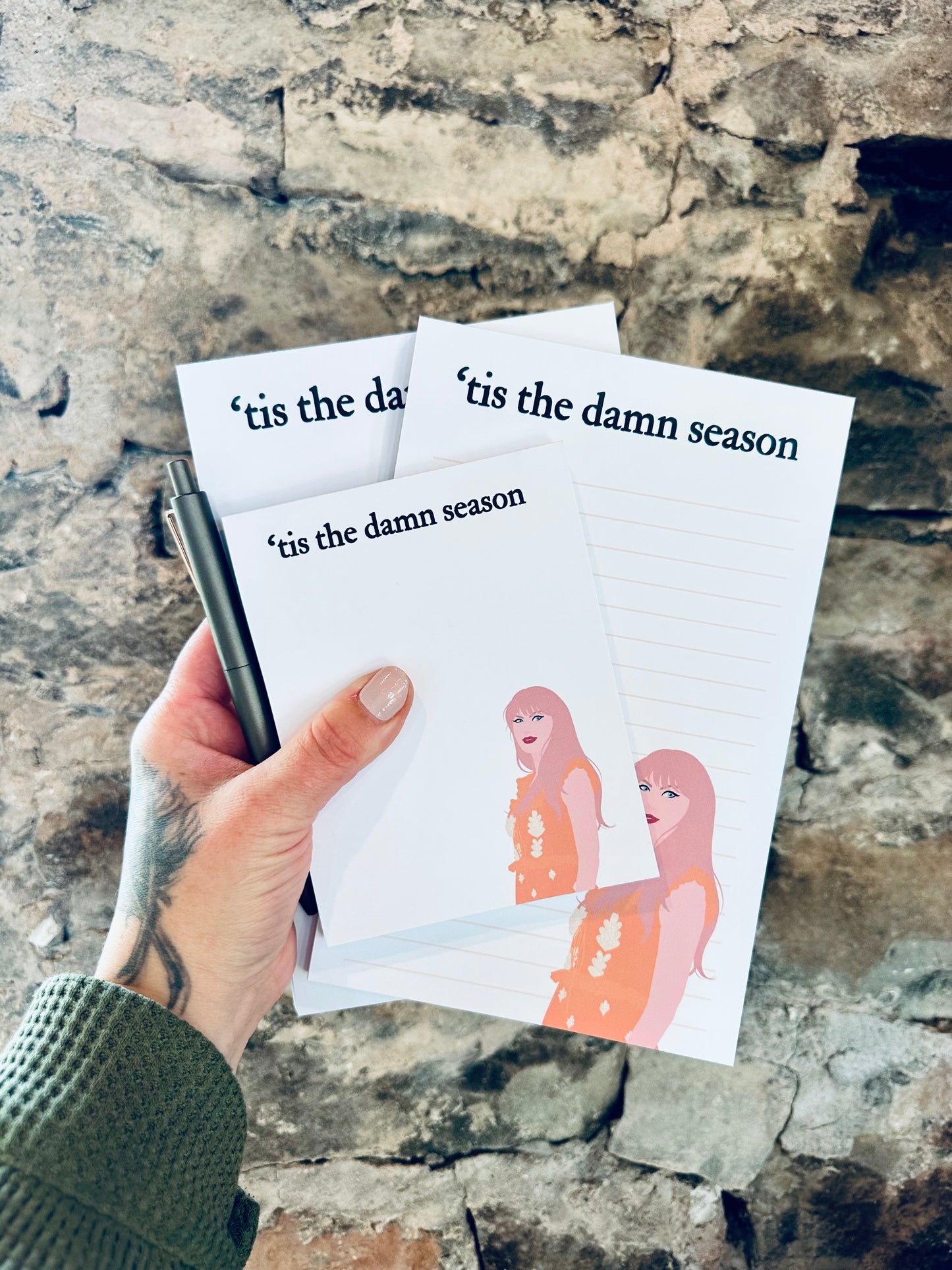 Half & Quarter Page Pop Culture Notepad, tis' the damn season, Evermore Inspired Era Merch, Fall/Christmas Eras Swiftie Stationary Gift maedaymaedaymaeday
