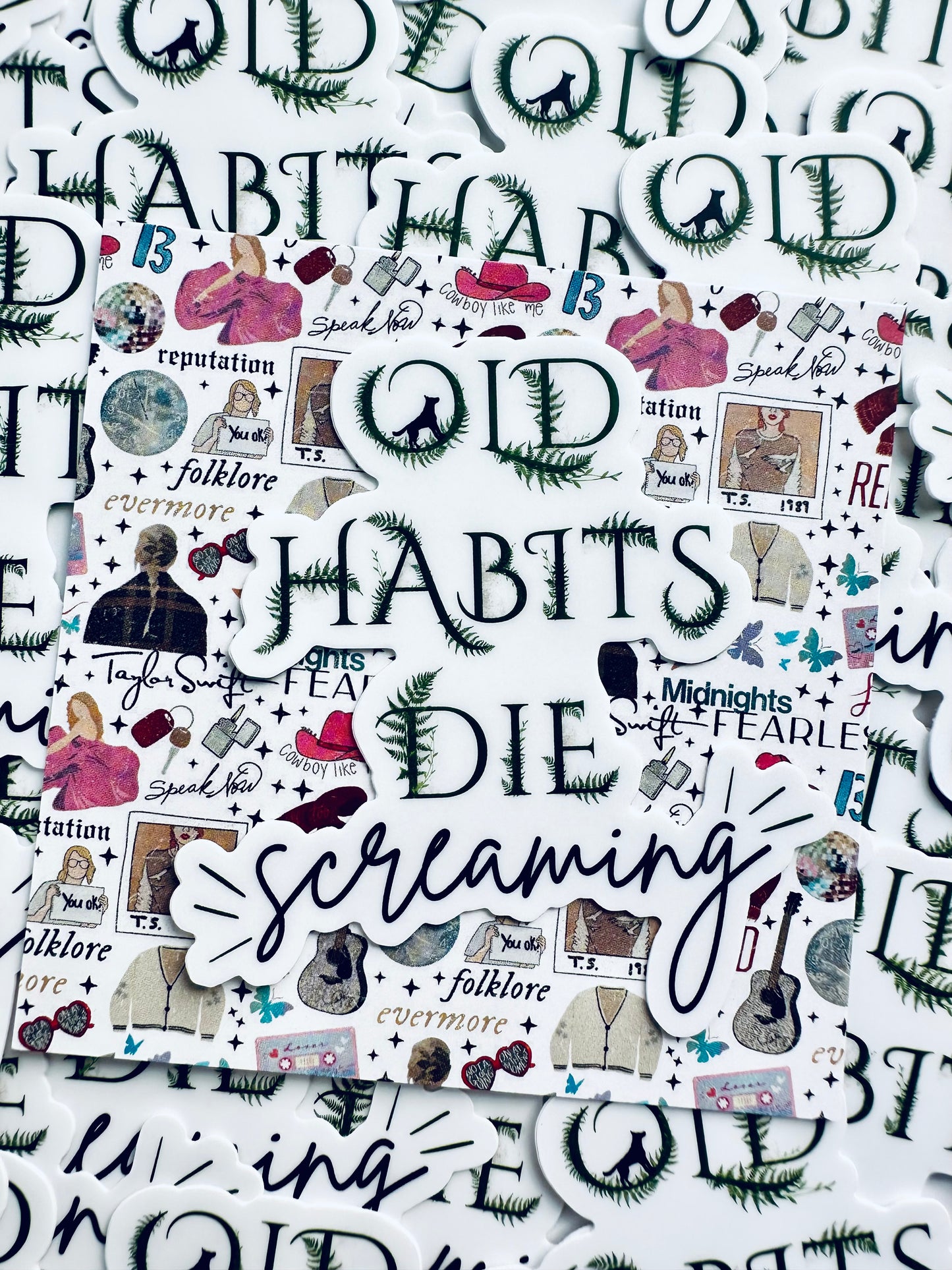 Old Habits Die Screaming Sticker, The Black Dog TTPD Inspired Sticker, Tortured Poets Department, Swiftie, Eras Weatherproof Sticker maedaymaedaymaeday