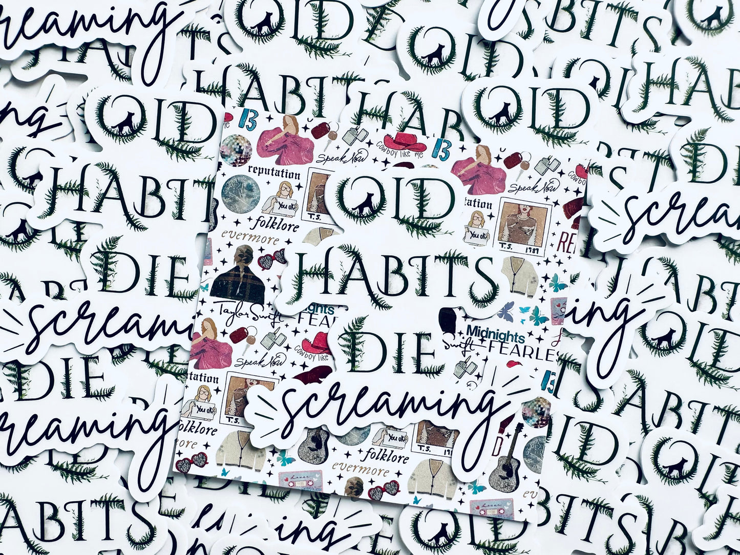 Old Habits Die Screaming Sticker, The Black Dog TTPD Inspired Sticker, Tortured Poets Department, Swiftie, Eras Weatherproof Sticker maedaymaedaymaeday