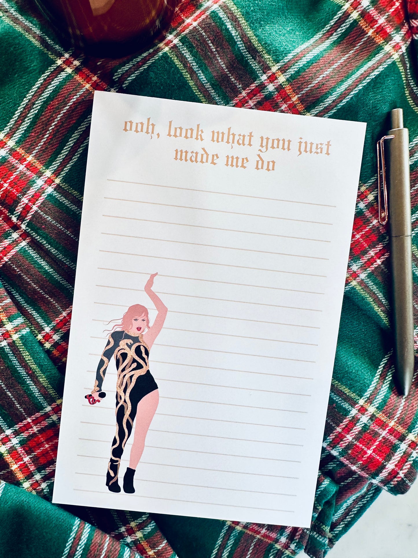 Pop Culture Queen Half (5.5x8.5") & Quarter Page Notepad, GOLD Reputation Era Merch, ohh, look what you just made me do Notepad maedaymaedaymaeday