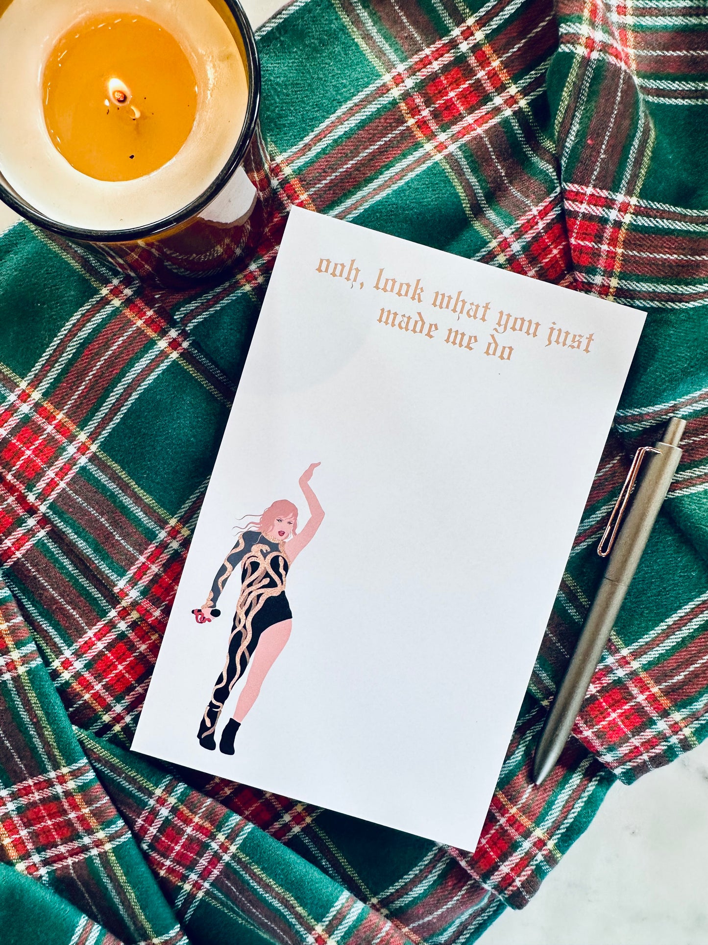 Pop Culture Queen Half (5.5x8.5") & Quarter Page Notepad, GOLD Reputation Era Merch, ohh, look what you just made me do Notepad maedaymaedaymaeday
