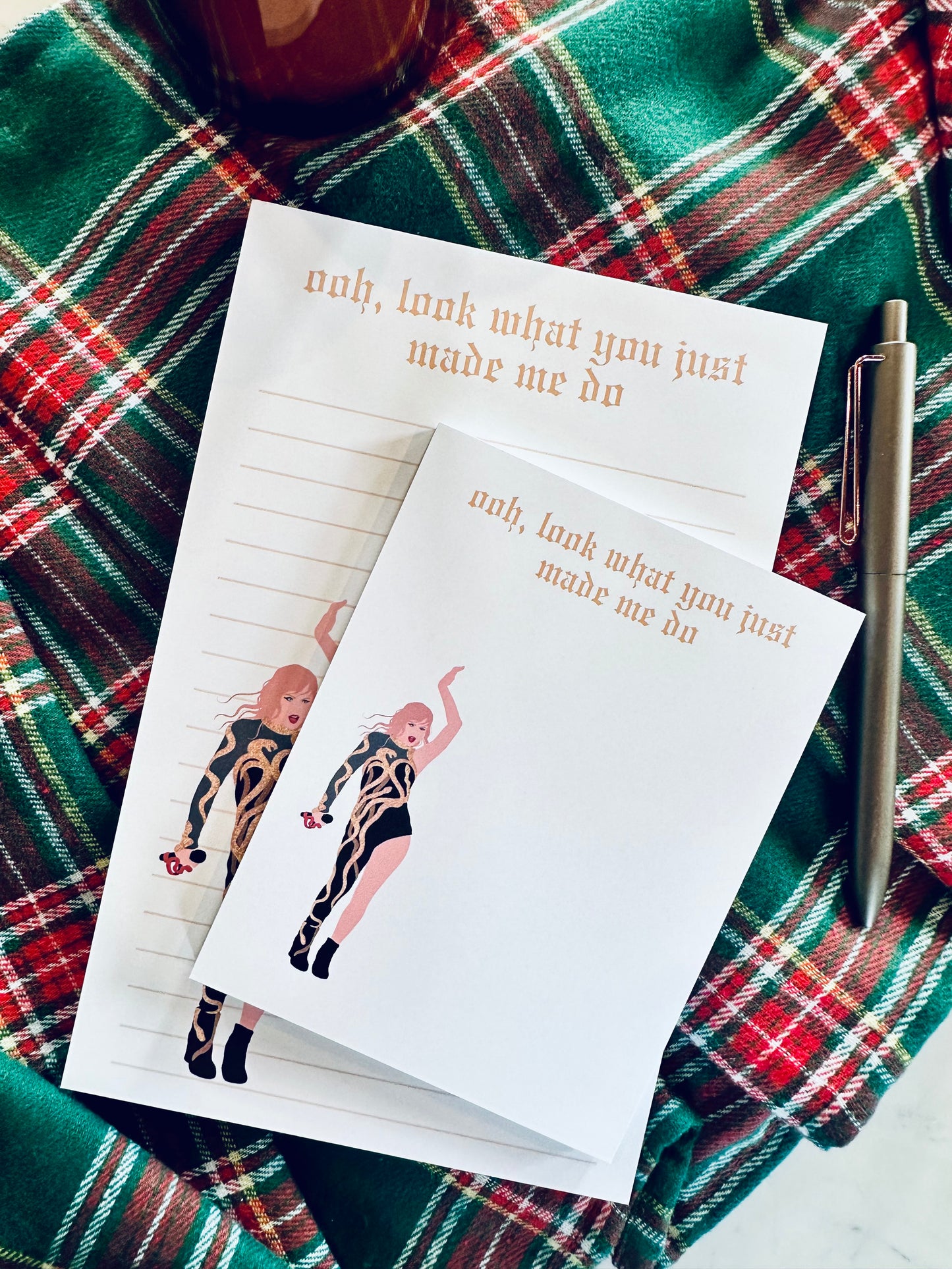 Pop Culture Queen Half (5.5x8.5") & Quarter Page Notepad, GOLD Reputation Era Merch, ohh, look what you just made me do Notepad maedaymaedaymaeday