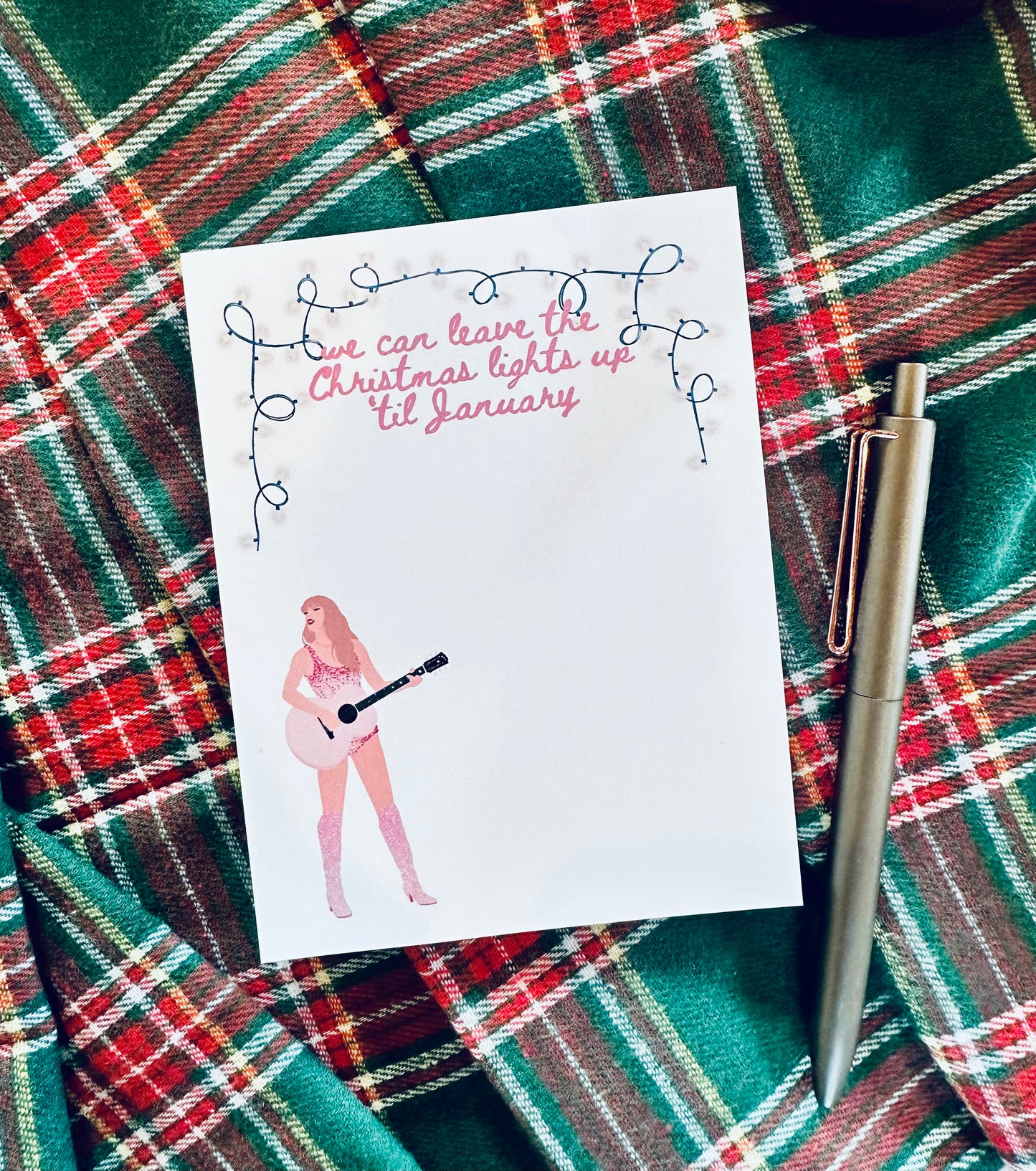 Christmas/Fall Holiday Pop Culture Queen Half & Quarter Page Notepad, Lover Era, We can Leave the Christmas Lights up Till January Notepad maedaymaedaymaeday