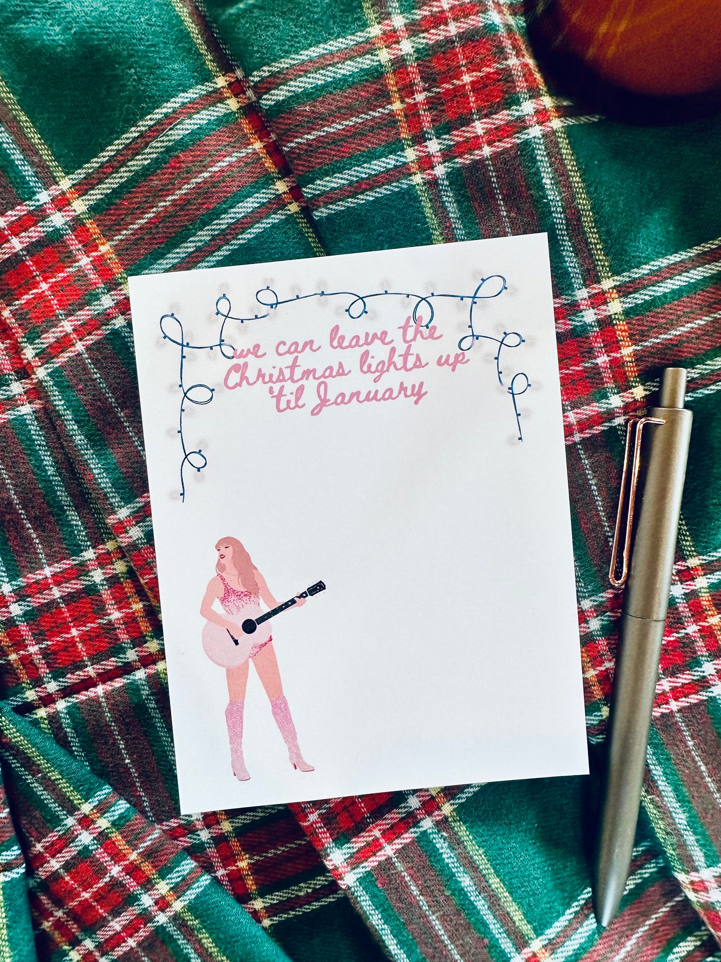 Christmas/Fall Holiday Pop Culture Queen Half & Quarter Page Notepad, Lover Era, We can Leave the Christmas Lights up Till January Notepad maedaymaedaymaeday