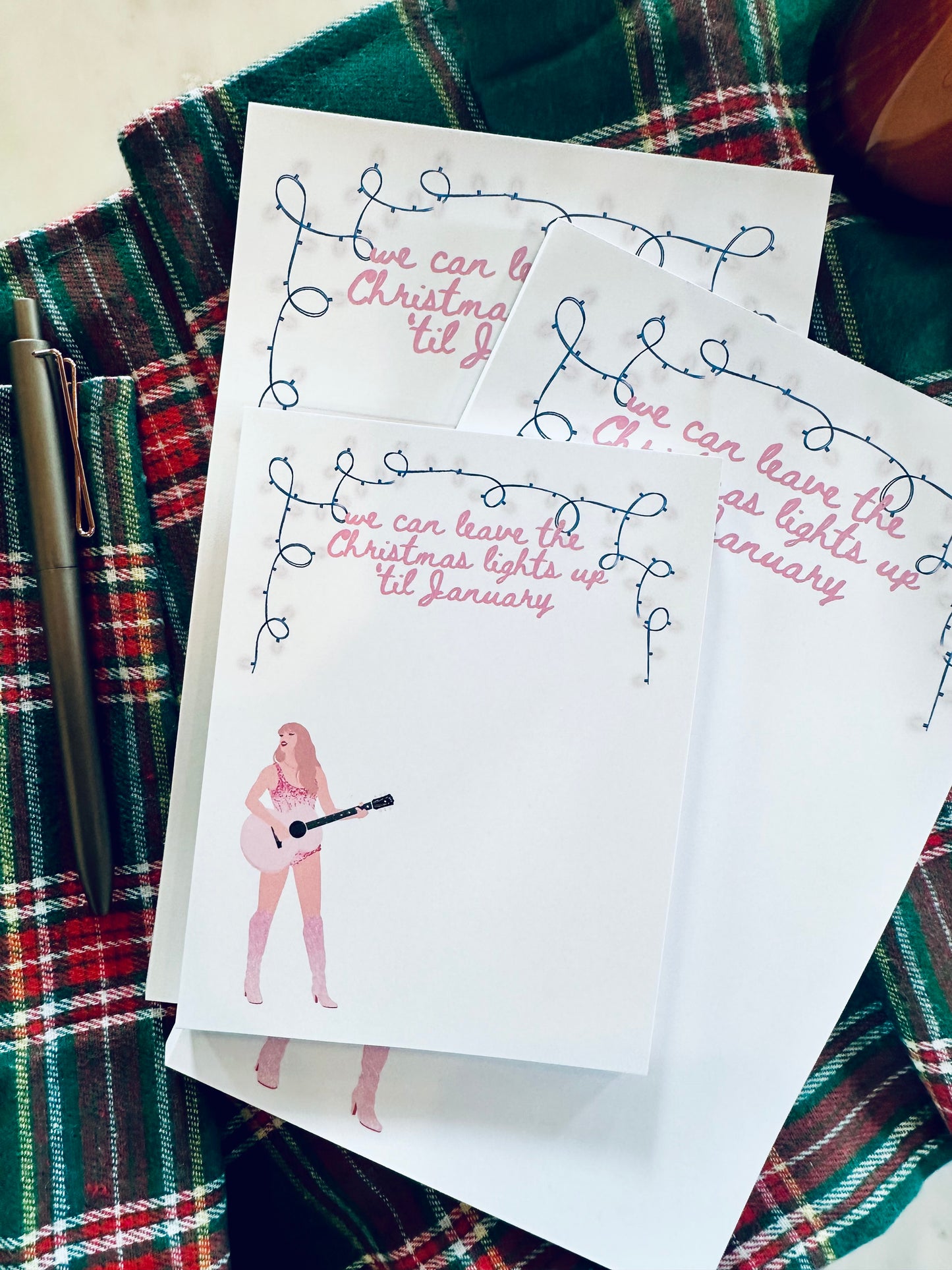 Christmas/Fall Holiday Pop Culture Queen Half & Quarter Page Notepad, Lover Era, We can Leave the Christmas Lights up Till January Notepad maedaymaedaymaeday