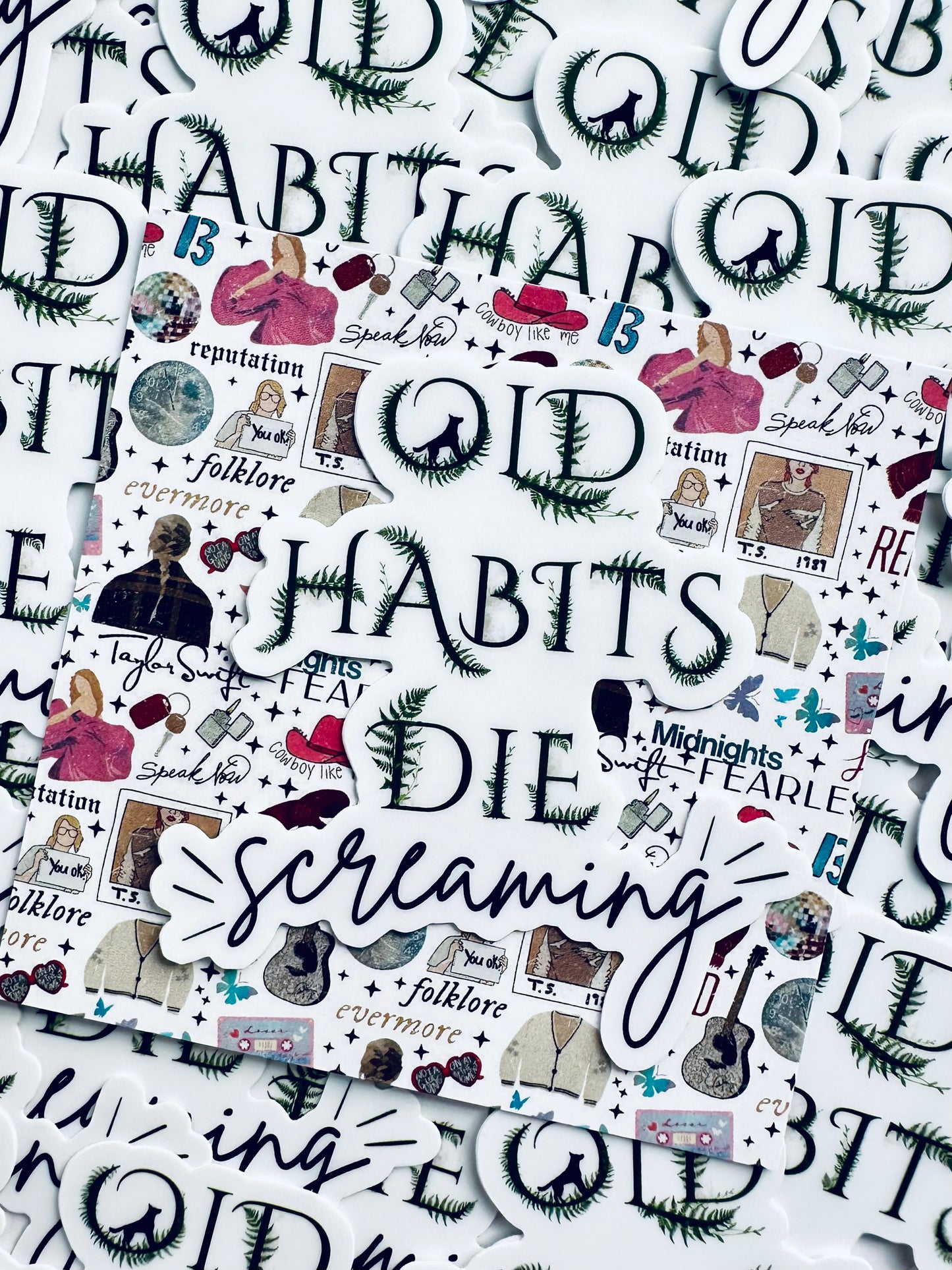Old Habits Die Screaming Sticker, The Black Dog TTPD Inspired Sticker, Tortured Poets Department, Swiftie, Eras Weatherproof Sticker maedaymaedaymaeday