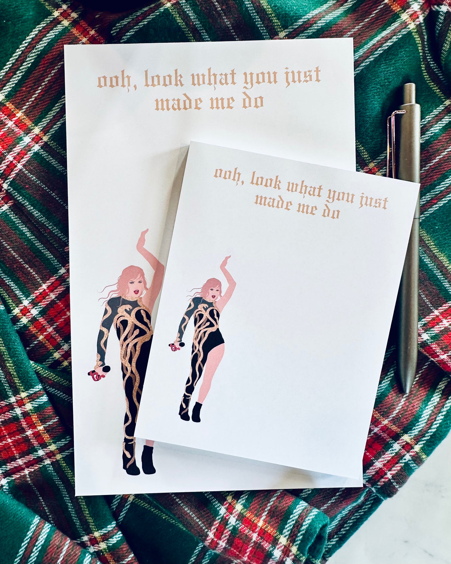 Pop Culture Queen Half (5.5x8.5") & Quarter Page Notepad, GOLD Reputation Era Merch, ohh, look what you just made me do Notepad maedaymaedaymaeday