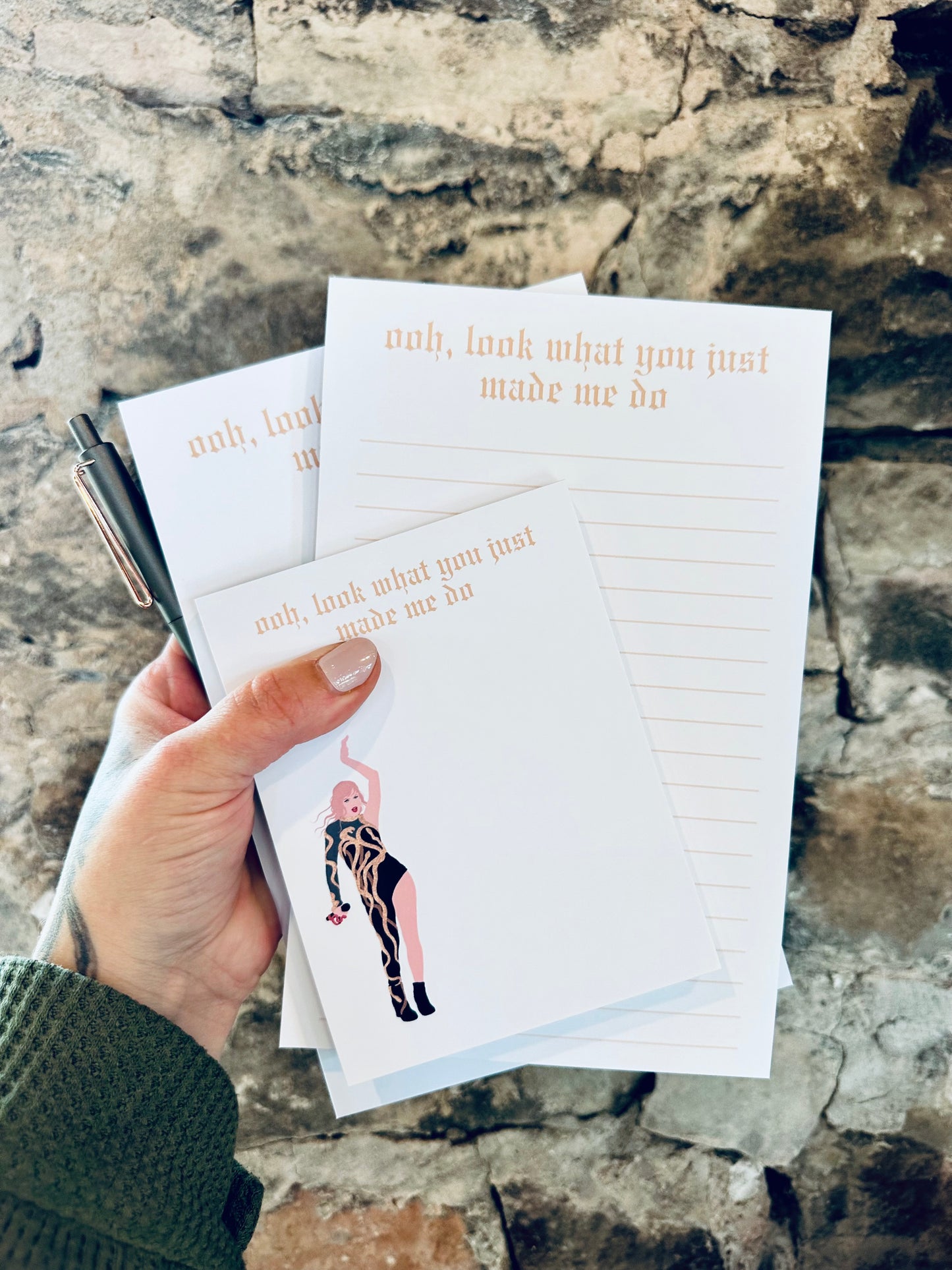 Pop Culture Queen Half (5.5x8.5") & Quarter Page Notepad, GOLD Reputation Era Merch, ohh, look what you just made me do Notepad maedaymaedaymaeday