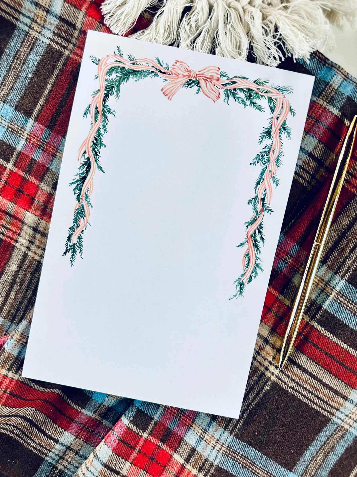 Croquette Themed Dusty Pink Ribbon & Evergreen Half Letter, 50 Tear Away Page Notepad/To-Do List maedaymaedaymaeday