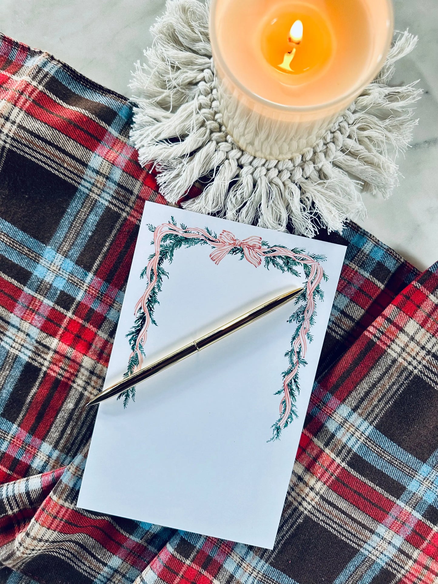 Croquette Themed Dusty Pink Ribbon & Evergreen Half Letter, 50 Tear Away Page Notepad/To-Do List maedaymaedaymaeday
