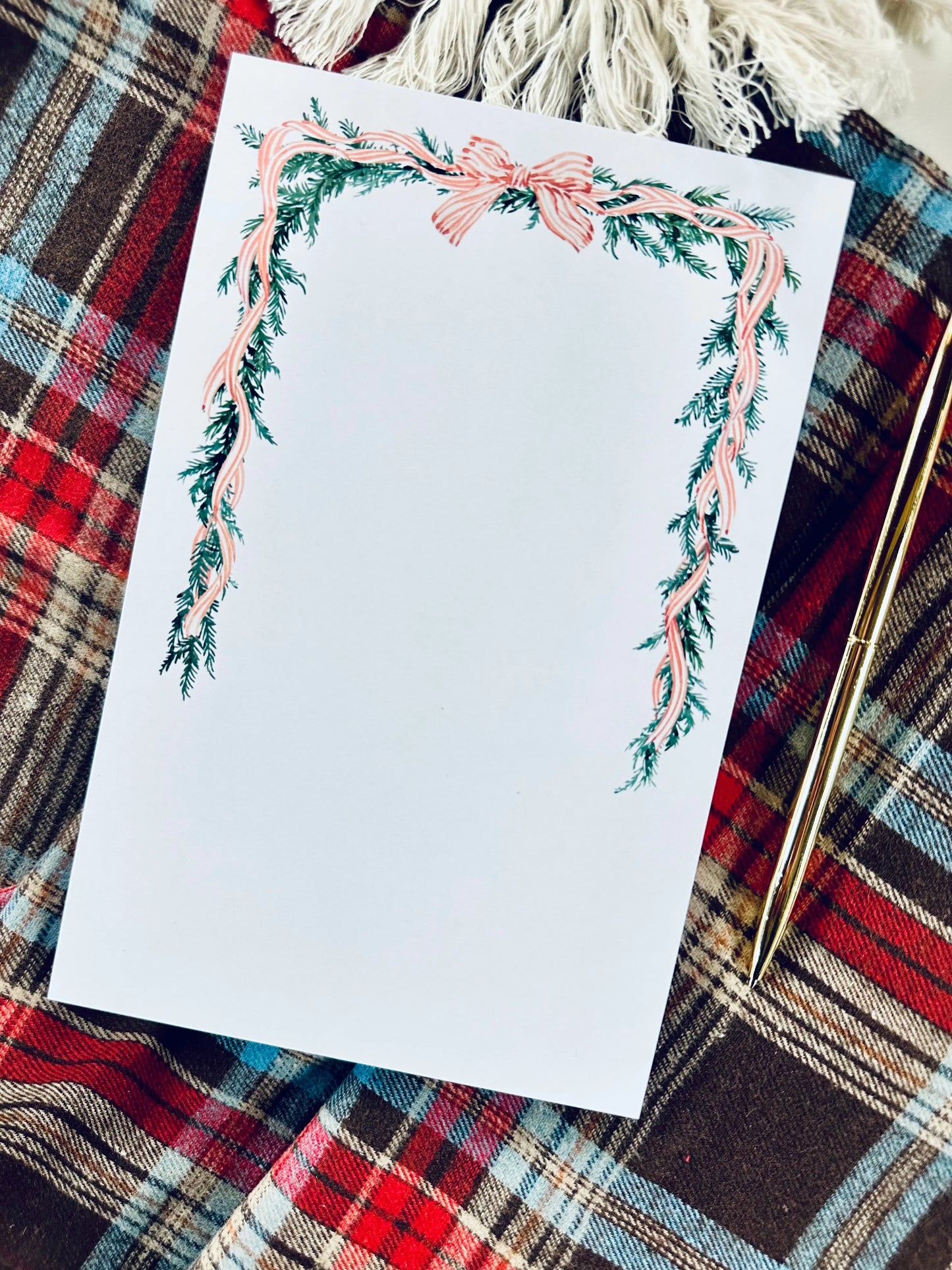 Croquette Themed Dusty Pink Ribbon & Evergreen Half Letter, 50 Tear Away Page Notepad/To-Do List maedaymaedaymaeday