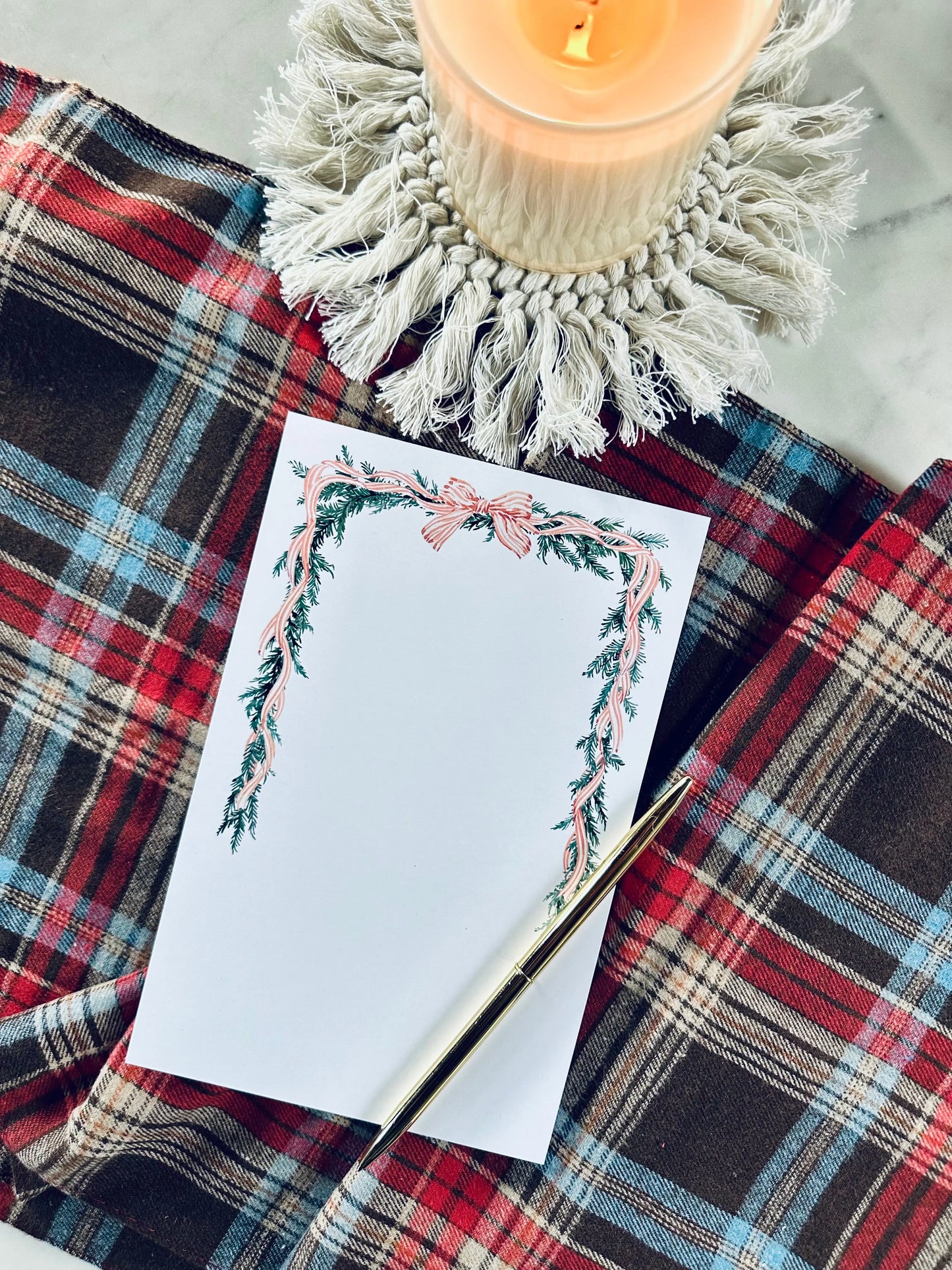Croquette Themed Dusty Pink Ribbon & Evergreen Half Letter, 50 Tear Away Page Notepad/To-Do List maedaymaedaymaeday
