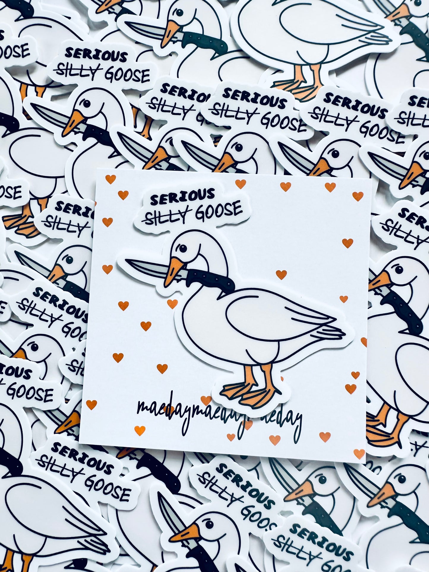 Serious Silly Goose Sticker, Funny Water Bottle Sticker, Internet Meme Decal for Tumblers and Laptops, Weatherproof, Permanent Sticker maedaymaedaymaeday