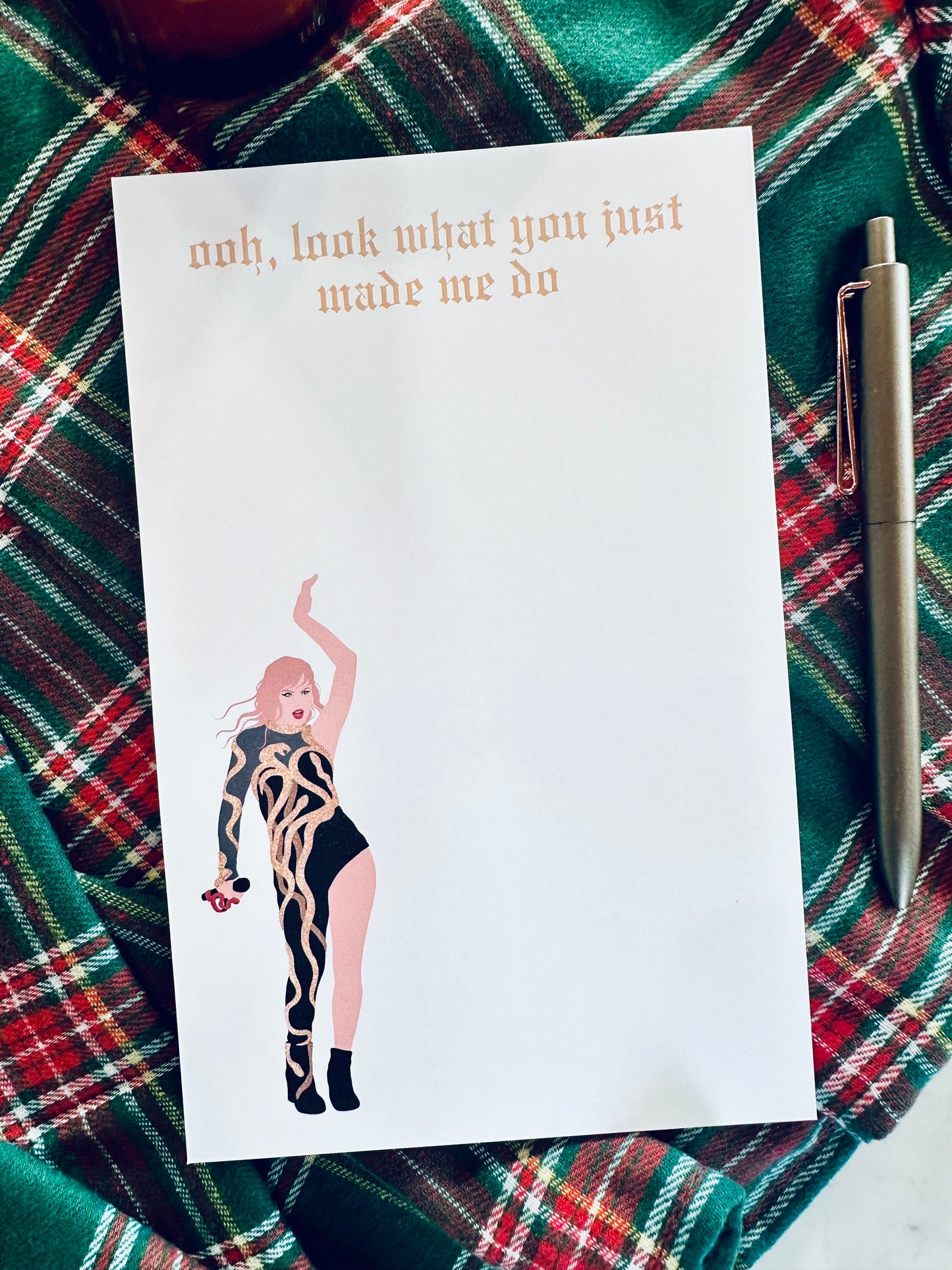 Pop Culture Queen Half (5.5x8.5") & Quarter Page Notepad, GOLD Reputation Era Merch, ohh, look what you just made me do Notepad maedaymaedaymaeday