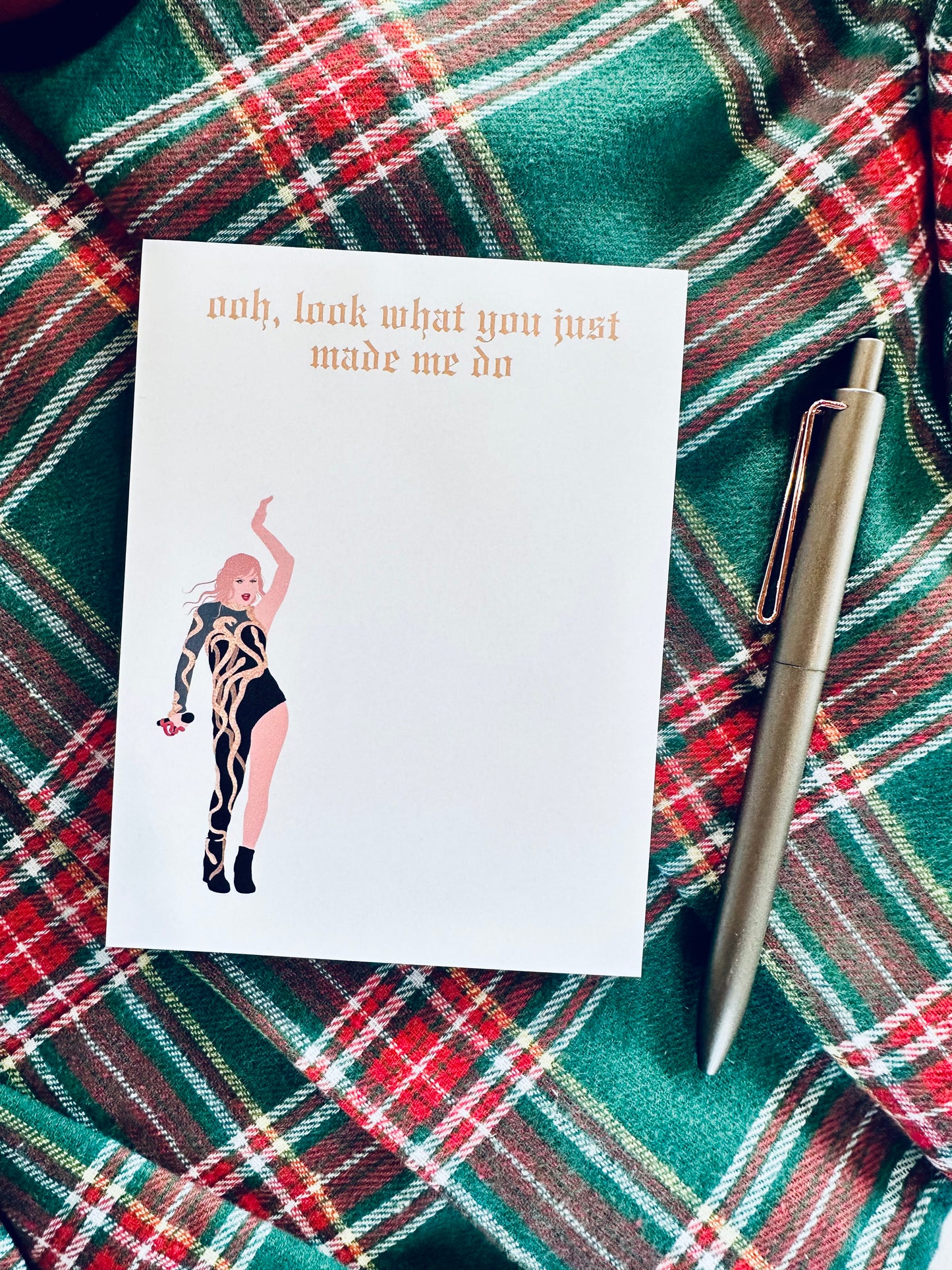 Pop Culture Queen Half (5.5x8.5") & Quarter Page Notepad, GOLD Reputation Era Merch, ohh, look what you just made me do Notepad maedaymaedaymaeday