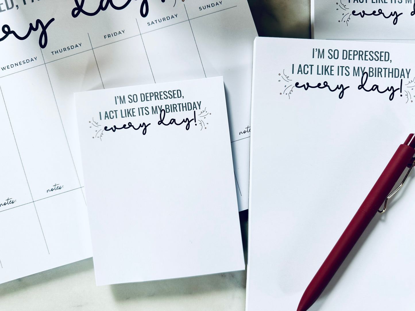 Full, Half and Quarter Page Notepad/Planner, I'm so depressed I act like its my Birthday every day!, Tortured Poets Dept, Broken Heart, TTPD maedaymaedaymaeday