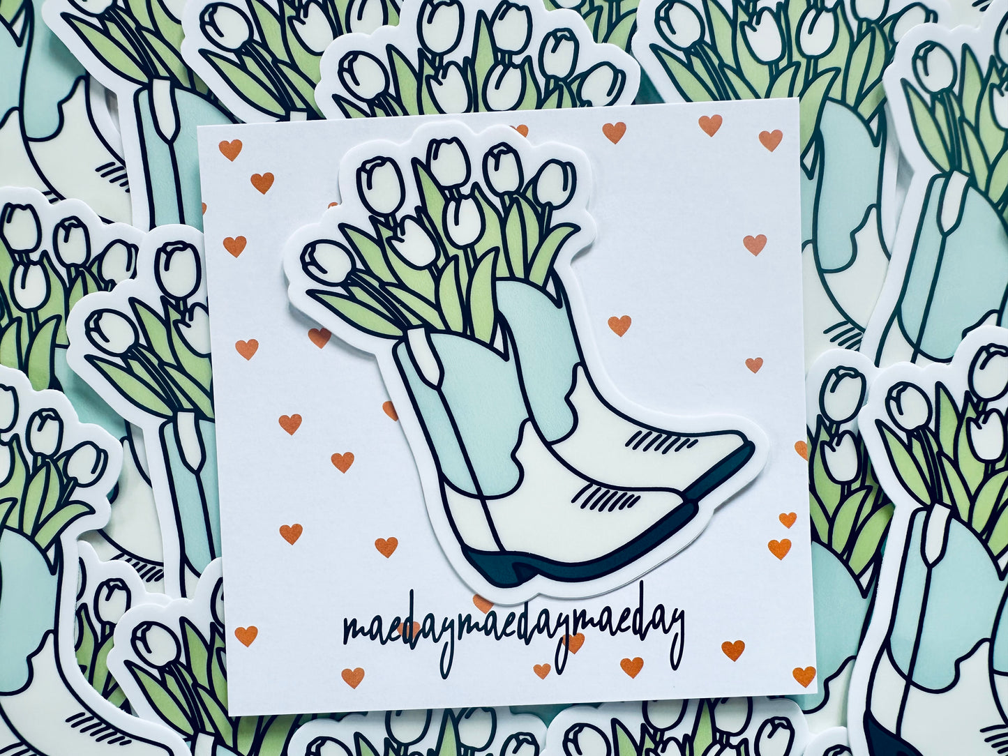 Cowboy Boots Bouquet of Flowers Sticker, Tulip Cowboy Boot Sticker, Tulip, Floral Sticker maedaymaedaymaeday