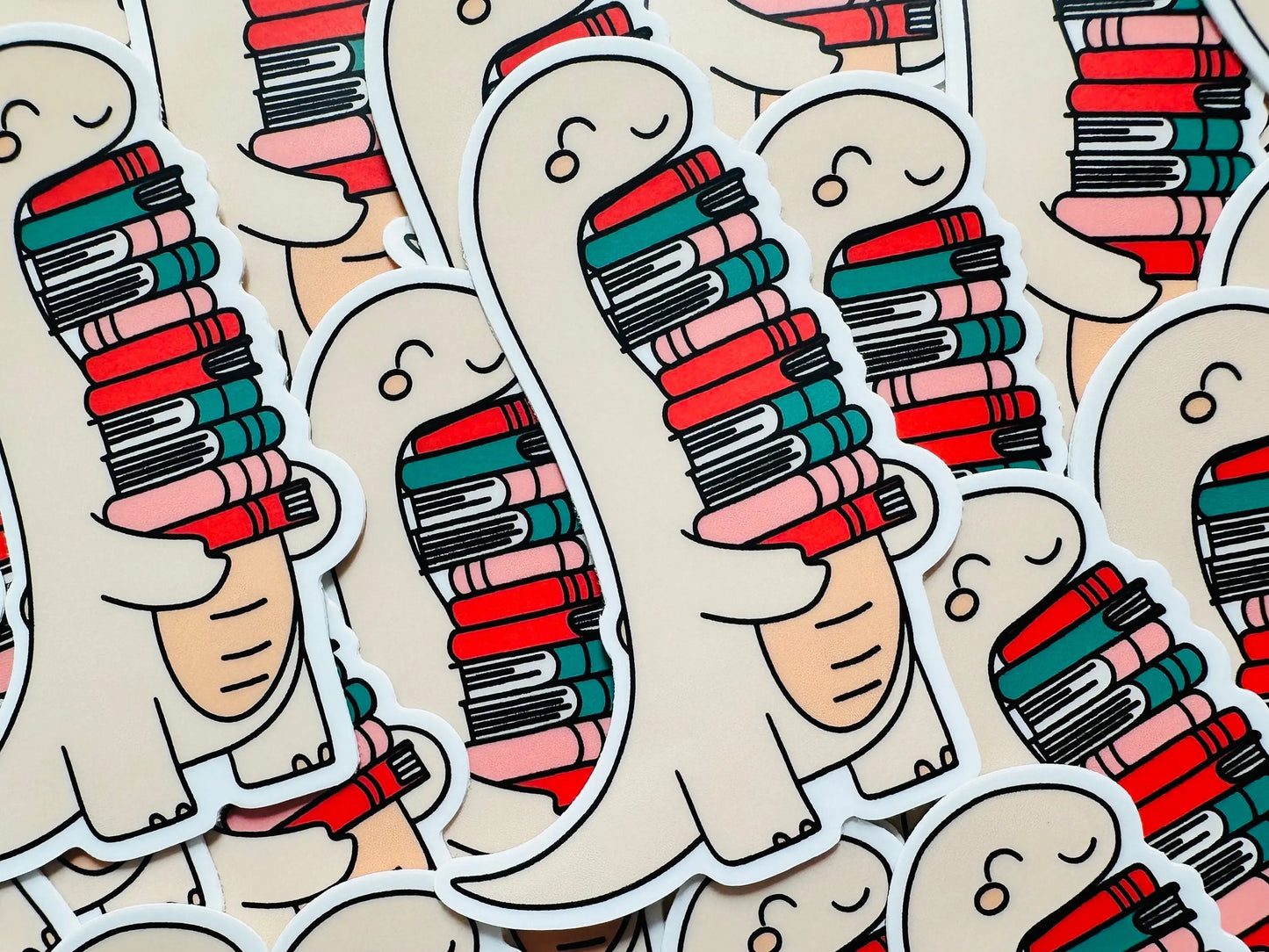 Dinosaur Book Lover Sticker, Dino Stack of Books Sticker, TRL Dino, Permanent Sticker, Trendy Sticker for Kindle, Laptop, Booktok, Bookish maedaymaedaymaeday