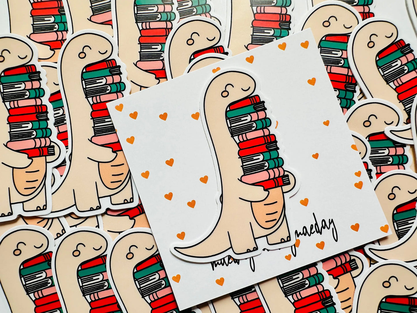 Dinosaur Book Lover Sticker, Dino Stack of Books Sticker, TRL Dino, Permanent Sticker, Trendy Sticker for Kindle, Laptop, Booktok, Bookish maedaymaedaymaeday