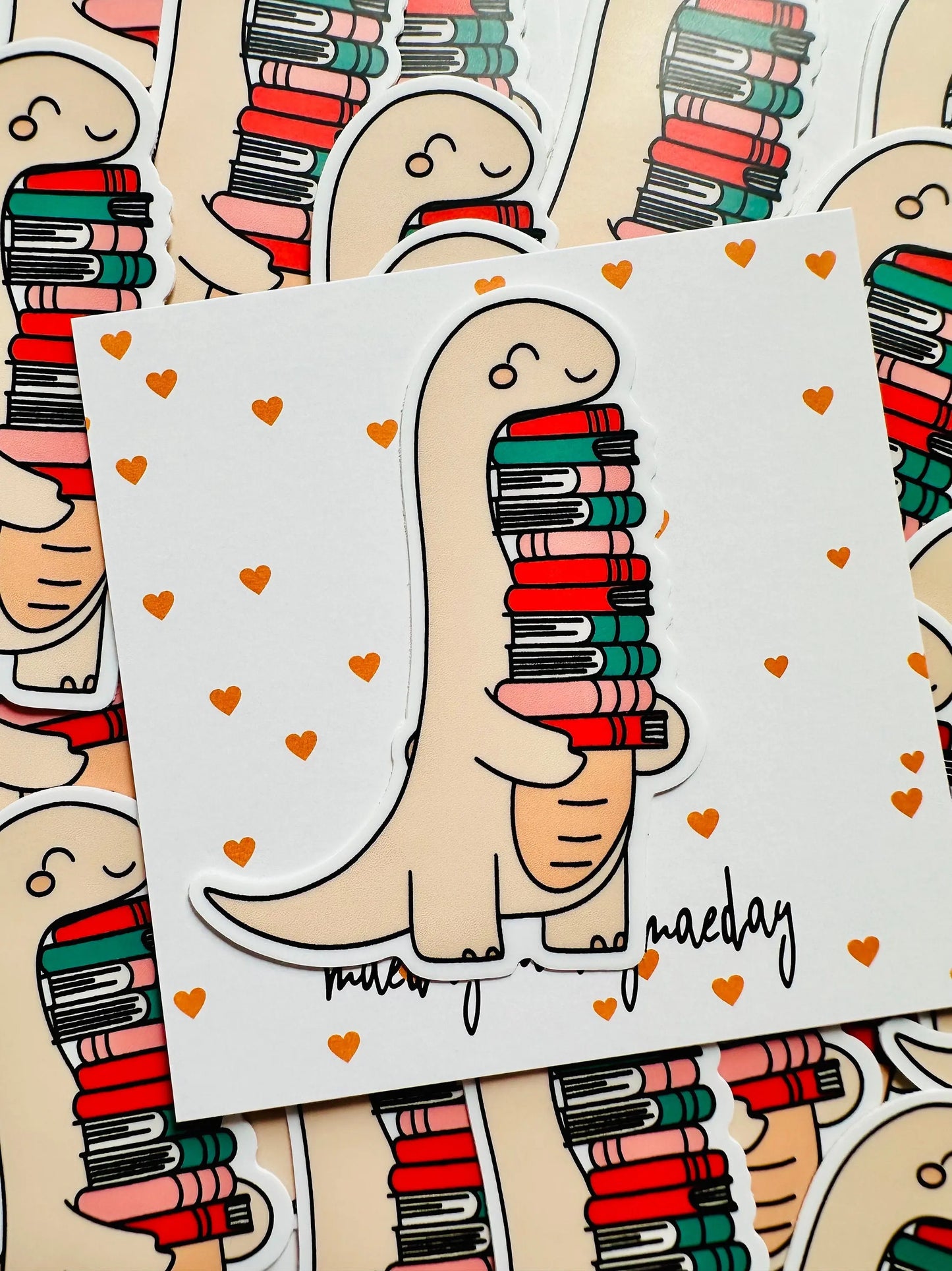 Dinosaur Book Lover Sticker, Dino Stack of Books Sticker, TRL Dino, Permanent Sticker, Trendy Sticker for Kindle, Laptop, Booktok, Bookish maedaymaedaymaeday