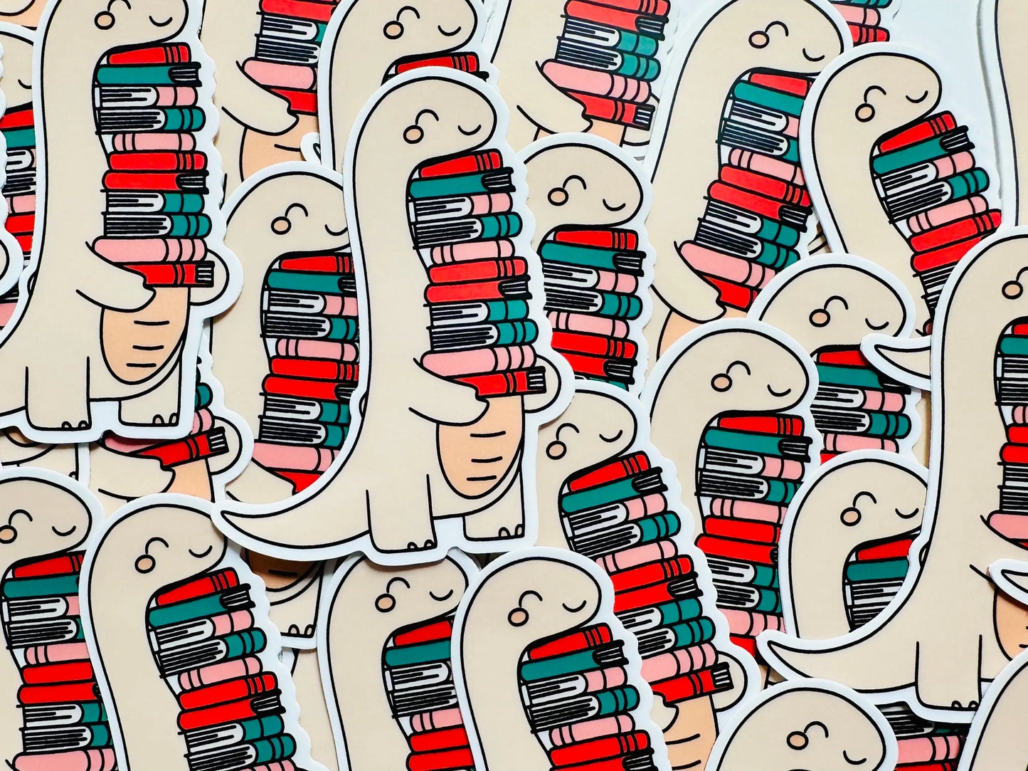 Dinosaur Book Lover Sticker, Dino Stack of Books Sticker, TRL Dino, Permanent Sticker, Trendy Sticker for Kindle, Laptop, Booktok, Bookish maedaymaedaymaeday