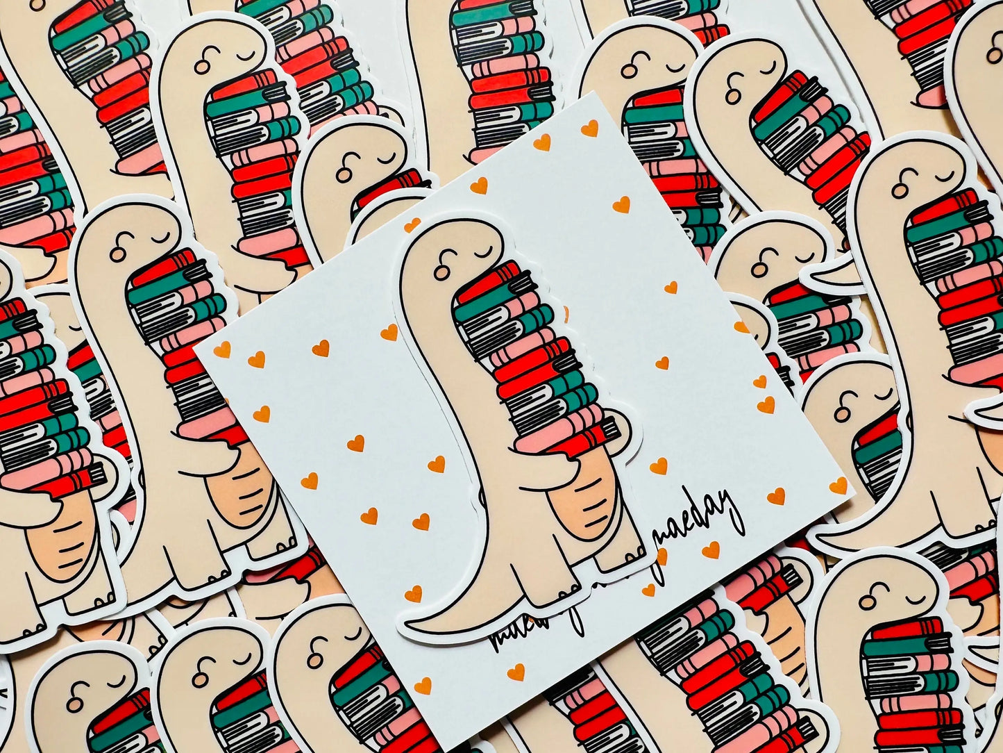 Dinosaur Book Lover Sticker, Dino Stack of Books Sticker, TRL Dino, Permanent Sticker, Trendy Sticker for Kindle, Laptop, Booktok, Bookish maedaymaedaymaeday