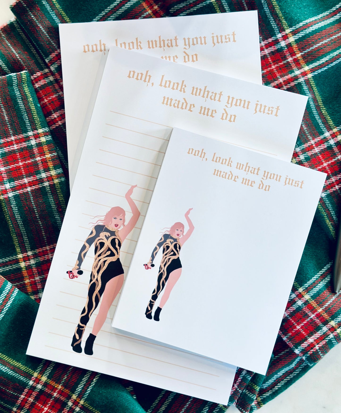Pop Culture Queen Half (5.5x8.5") & Quarter Page Notepad, GOLD Reputation Era Merch, ohh, look what you just made me do Notepad maedaymaedaymaeday