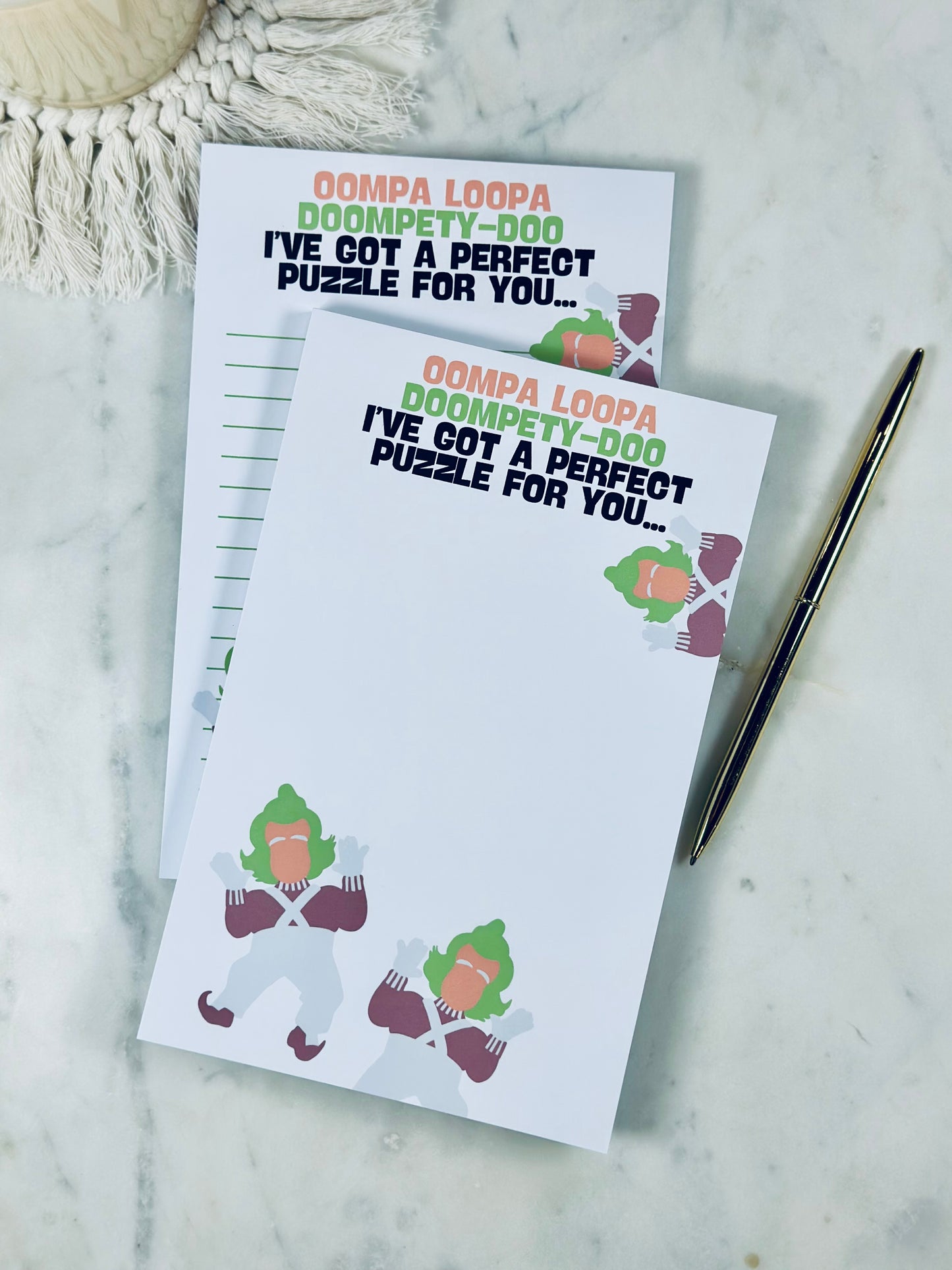 Oompa Loompa Doompetty-Doo" Puzzle Notepad/To-Do List – 50 Pages of Perfectly Peculiar Fun** 
