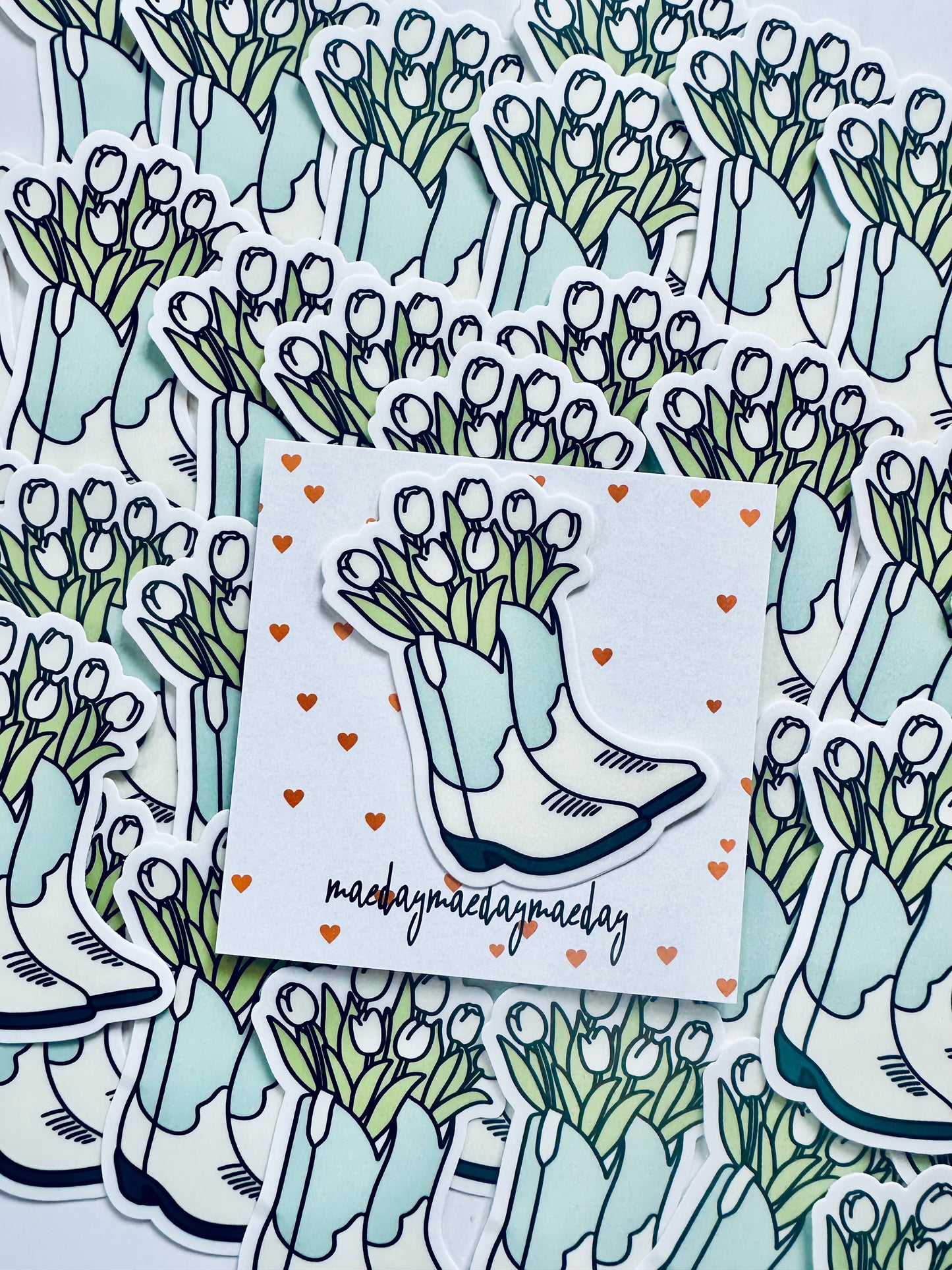 Cowboy Boots Bouquet of Flowers Sticker, Tulip Cowboy Boot Sticker, Tulip, Floral Sticker maedaymaedaymaeday