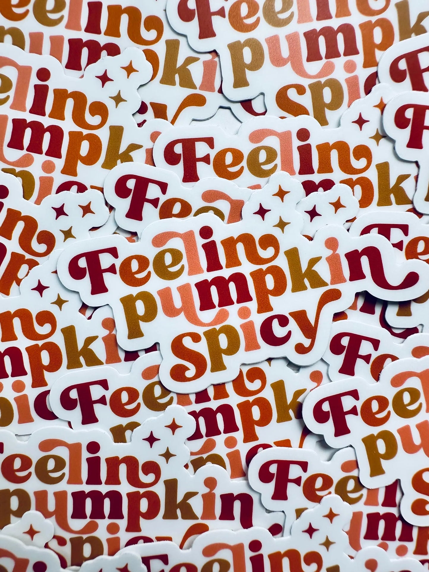 Feelin Pumpkin Spicy Sticker, Pumpkin Spice Lover Sticker, Halloween/Fall Trendy Sticker for Kindle, Laptop, Water Bottle maedaymaedaymaeday