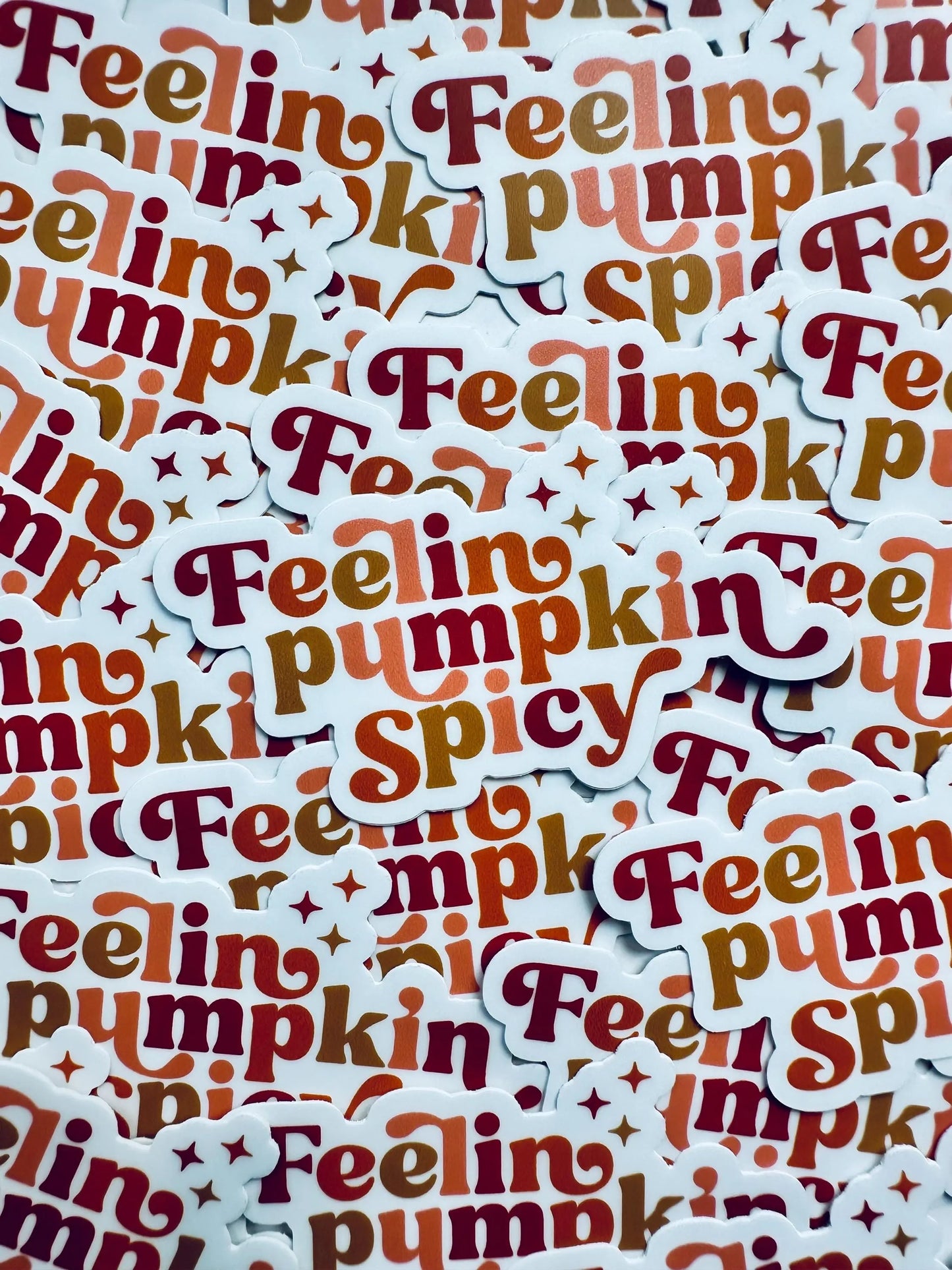 Feelin Pumpkin Spicy Sticker, Pumpkin Spice Lover Sticker, Halloween/Fall Trendy Sticker for Kindle, Laptop, Water Bottle maedaymaedaymaeday