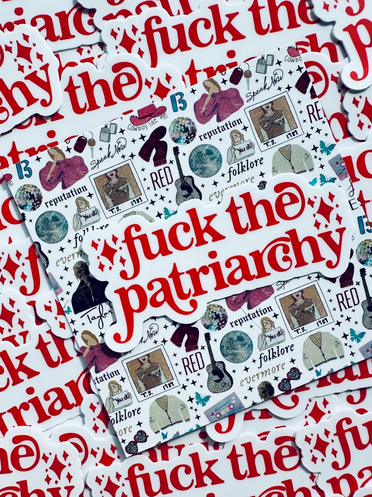 Fuck the Patriarchy Sticker, Red Merch, All too Well Inspired Swiftie Weatherproof Sticker, Swiftie Vinyl Eras Sticker maedaymaedaymaeday