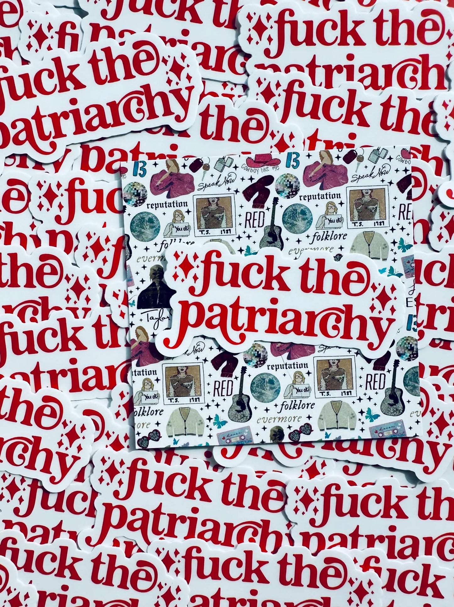 Fuck the Patriarchy Sticker, Red Merch, All too Well Inspired Swiftie Weatherproof Sticker, Swiftie Vinyl Eras Sticker maedaymaedaymaeday