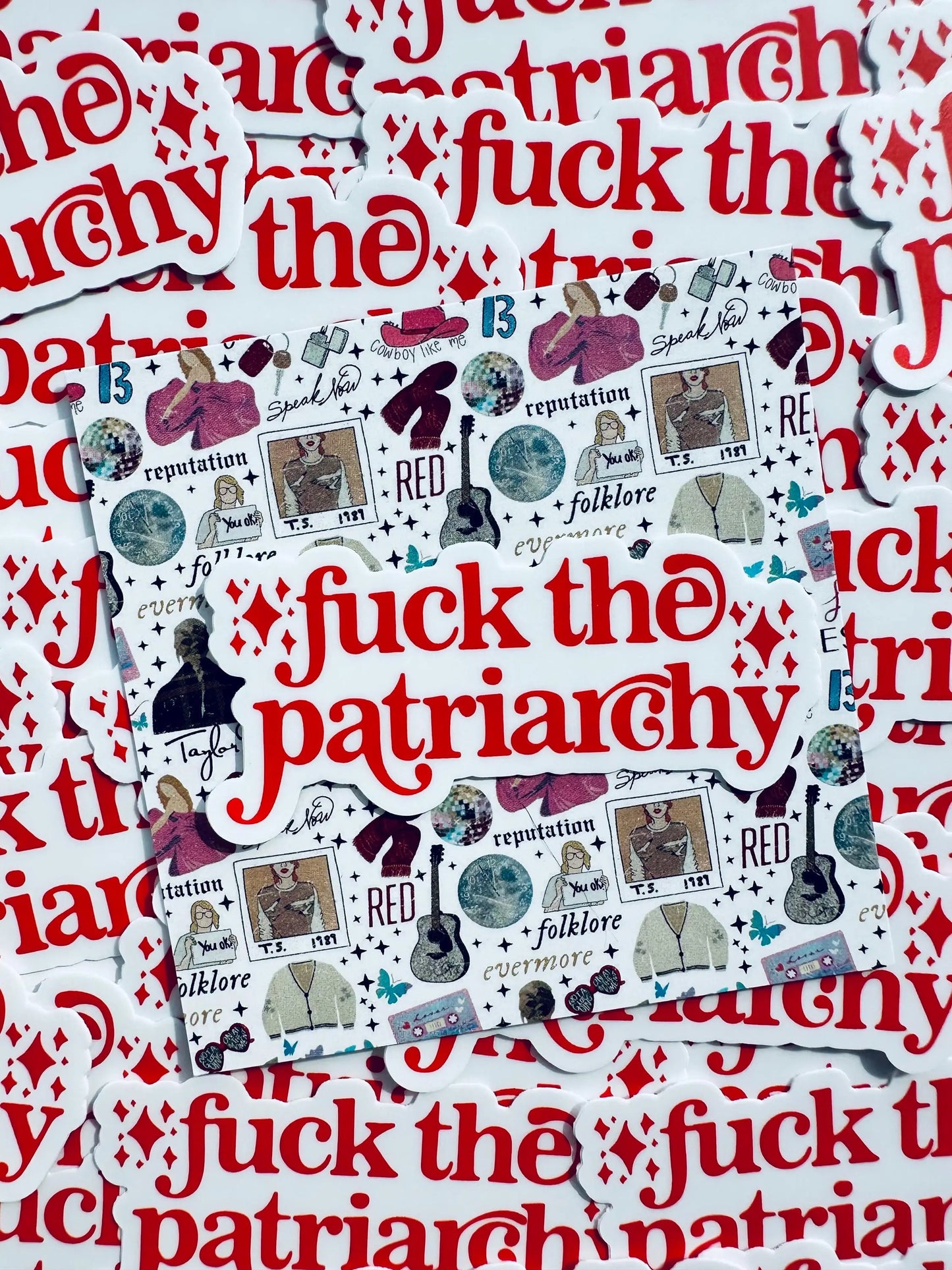 Fuck the Patriarchy Sticker, Red Merch, All too Well Inspired Swiftie Weatherproof Sticker, Swiftie Vinyl Eras Sticker maedaymaedaymaeday