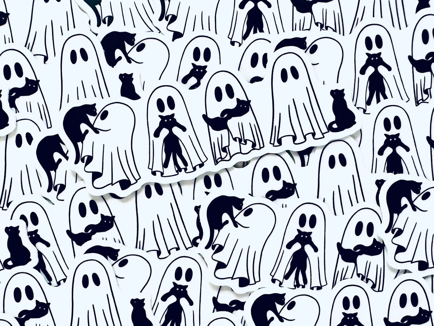 Halloween Ghosts with Black Cats Sticker, Cat Lover Sticker, Trendy Sticker for Kindle, Laptop, Water Bottle maedaymaedaymaeday