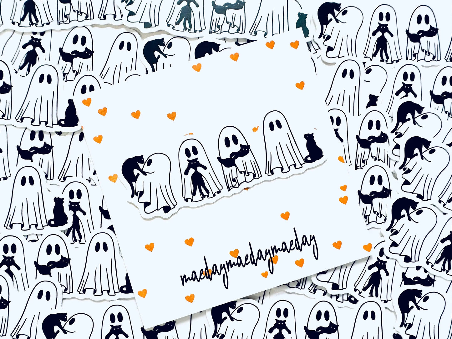 Halloween Ghosts with Black Cats Sticker, Cat Lover Sticker, Trendy Sticker for Kindle, Laptop, Water Bottle maedaymaedaymaeday
