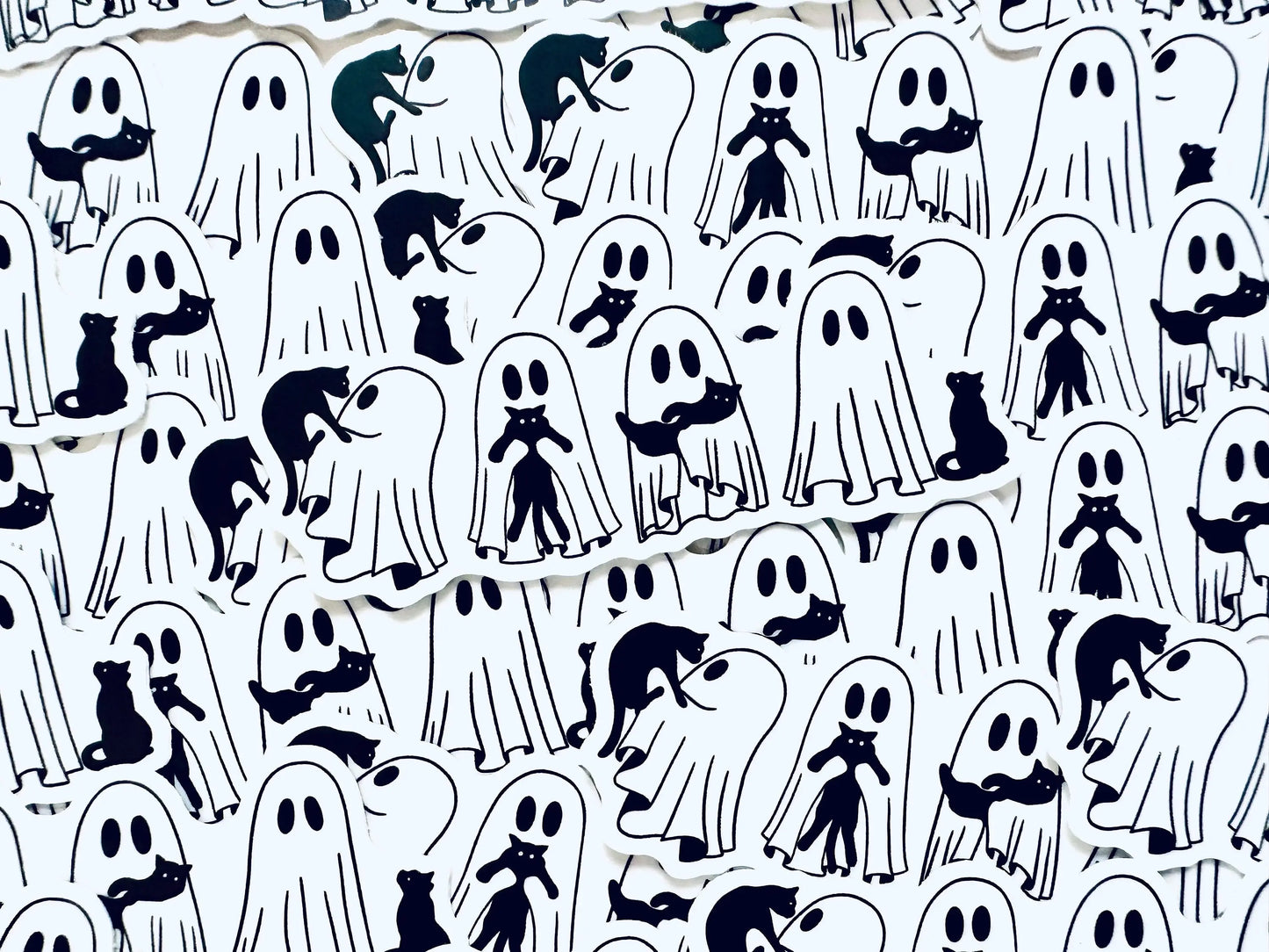 Halloween Ghosts with Black Cats Sticker, Cat Lover Sticker, Trendy Sticker for Kindle, Laptop, Water Bottle maedaymaedaymaeday