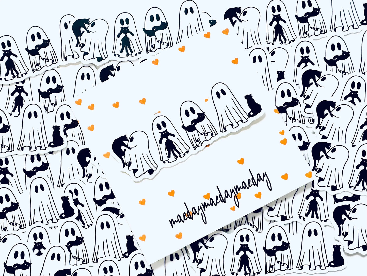 Halloween Ghosts with Black Cats Sticker, Cat Lover Sticker, Trendy Sticker for Kindle, Laptop, Water Bottle maedaymaedaymaeday