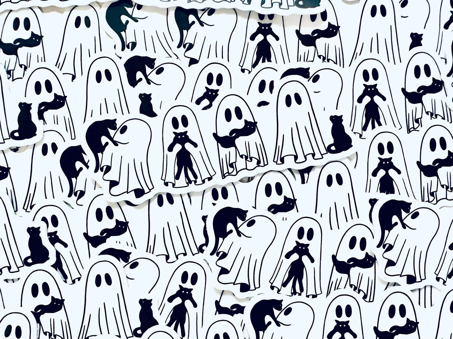 Halloween Ghosts with Black Cats Sticker, Cat Lover Sticker, Trendy Sticker for Kindle, Laptop, Water Bottle maedaymaedaymaeday