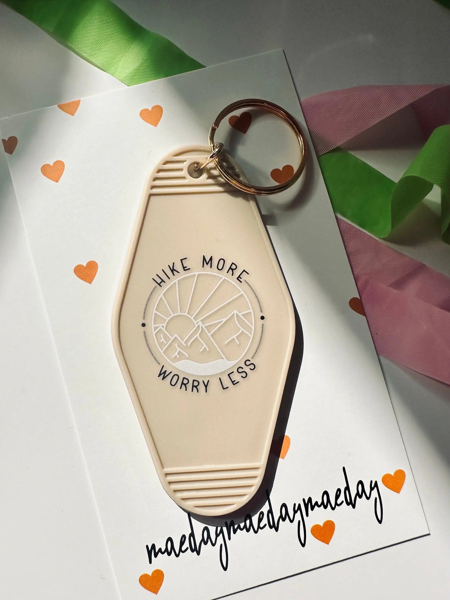 Hike More, Worry Less Vintage Motel Keychain, Cute Retro Hotel Keychain maedaymaedaymaeday