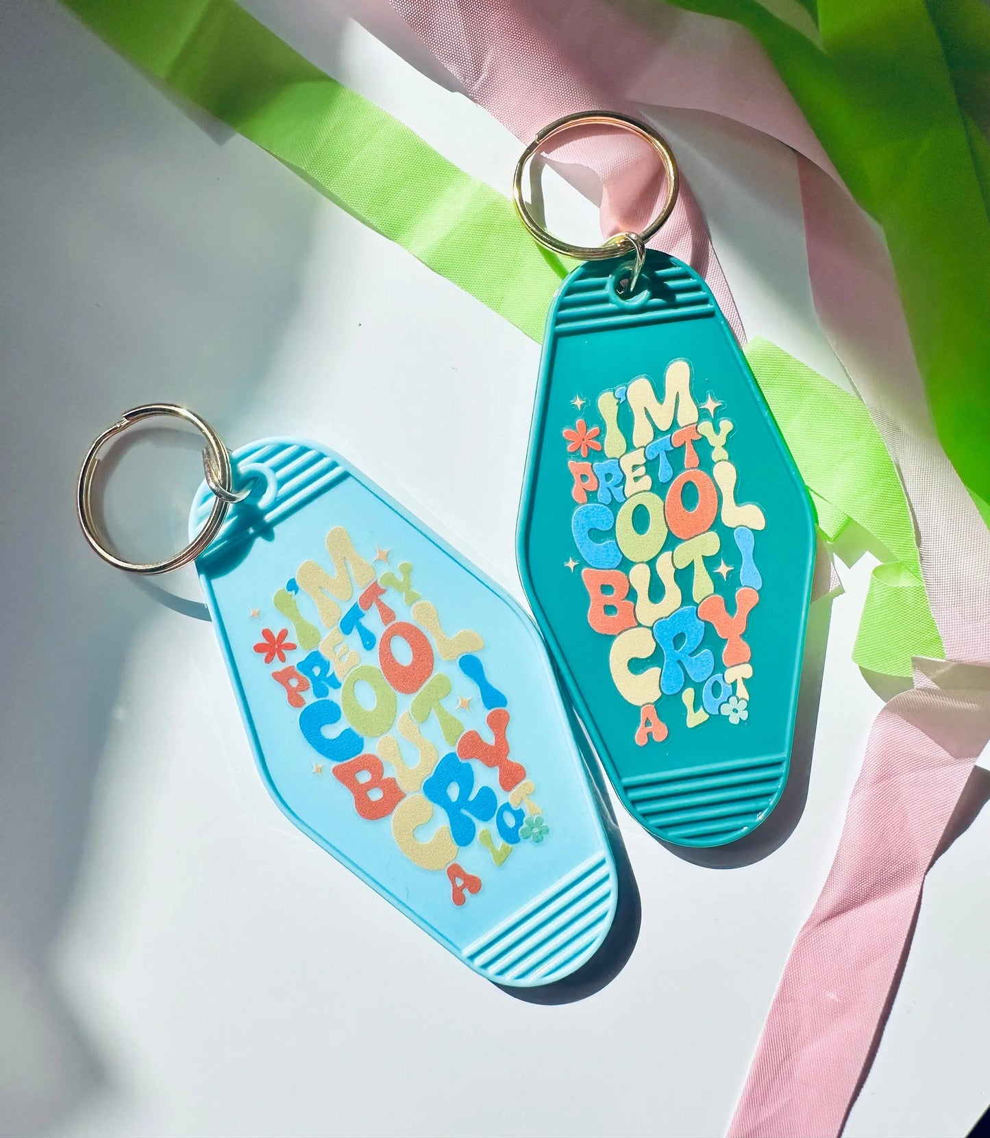 I'm Pretty Cool But I Cry A Lot Retro Vintage Motel Keychain, Mental Health Awareness Cute Retro Hotel Keychain maedaymaedaymaeday