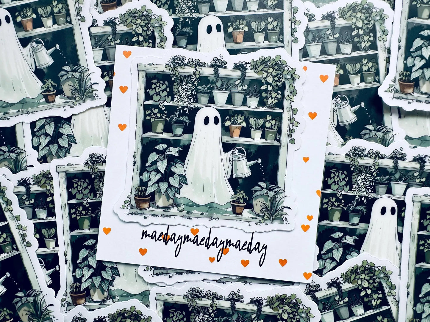Halloween Greenhouse Ghost Sticker, Plant Mom/Lady Ghost, Spooky Season Sticker, Trendy Sticker for Kindle, Laptop, Water Bottle maedaymaedaymaeday