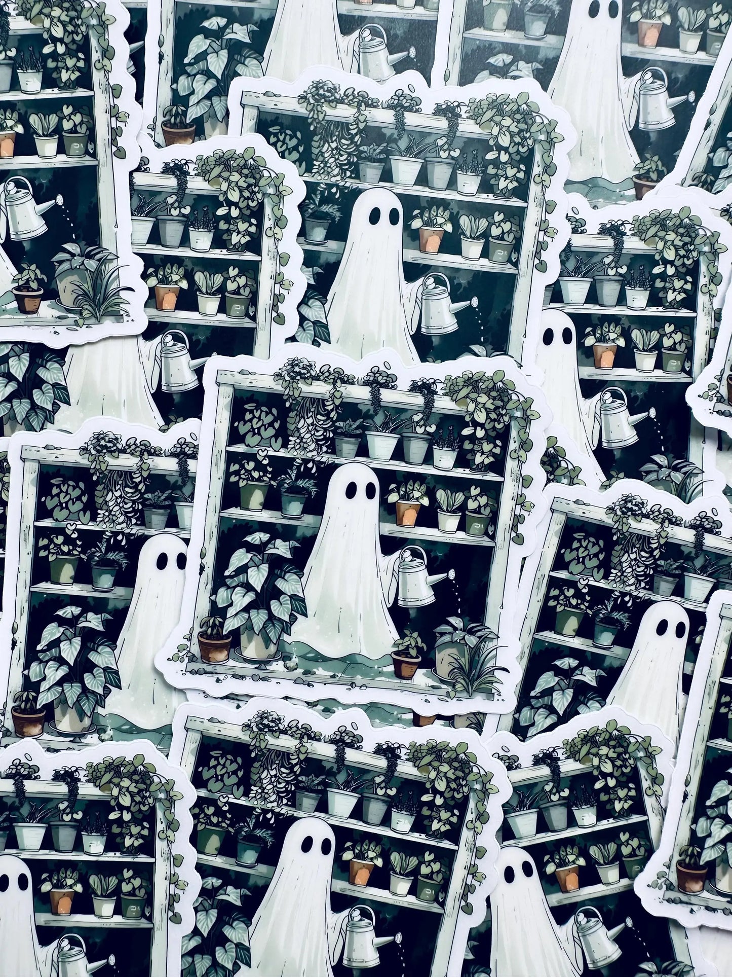 Halloween Greenhouse Ghost Sticker, Plant Mom/Lady Ghost, Spooky Season Sticker, Trendy Sticker for Kindle, Laptop, Water Bottle maedaymaedaymaeday