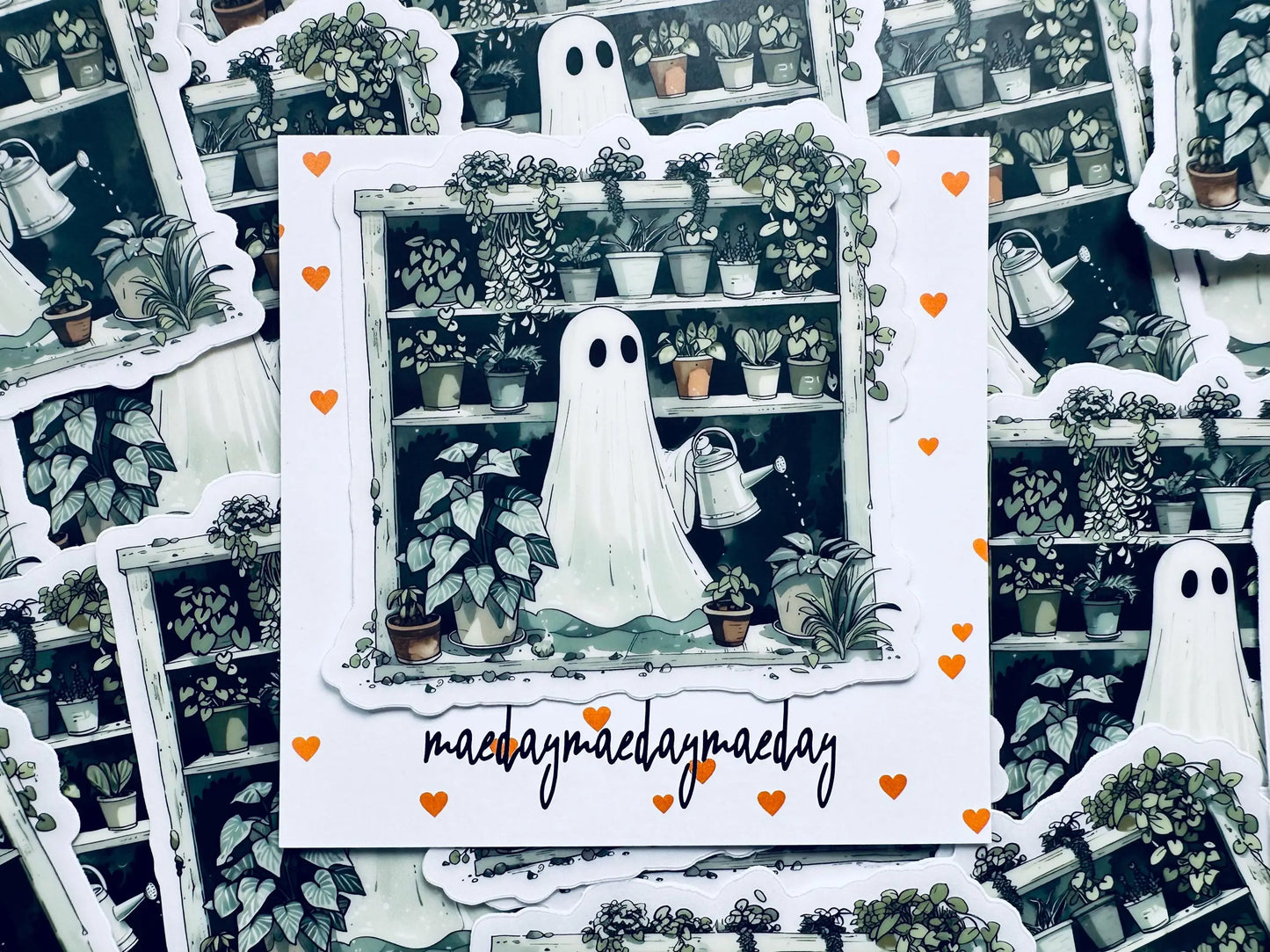 Halloween Greenhouse Ghost Sticker, Plant Mom/Lady Ghost, Spooky Season Sticker, Trendy Sticker for Kindle, Laptop, Water Bottle maedaymaedaymaeday